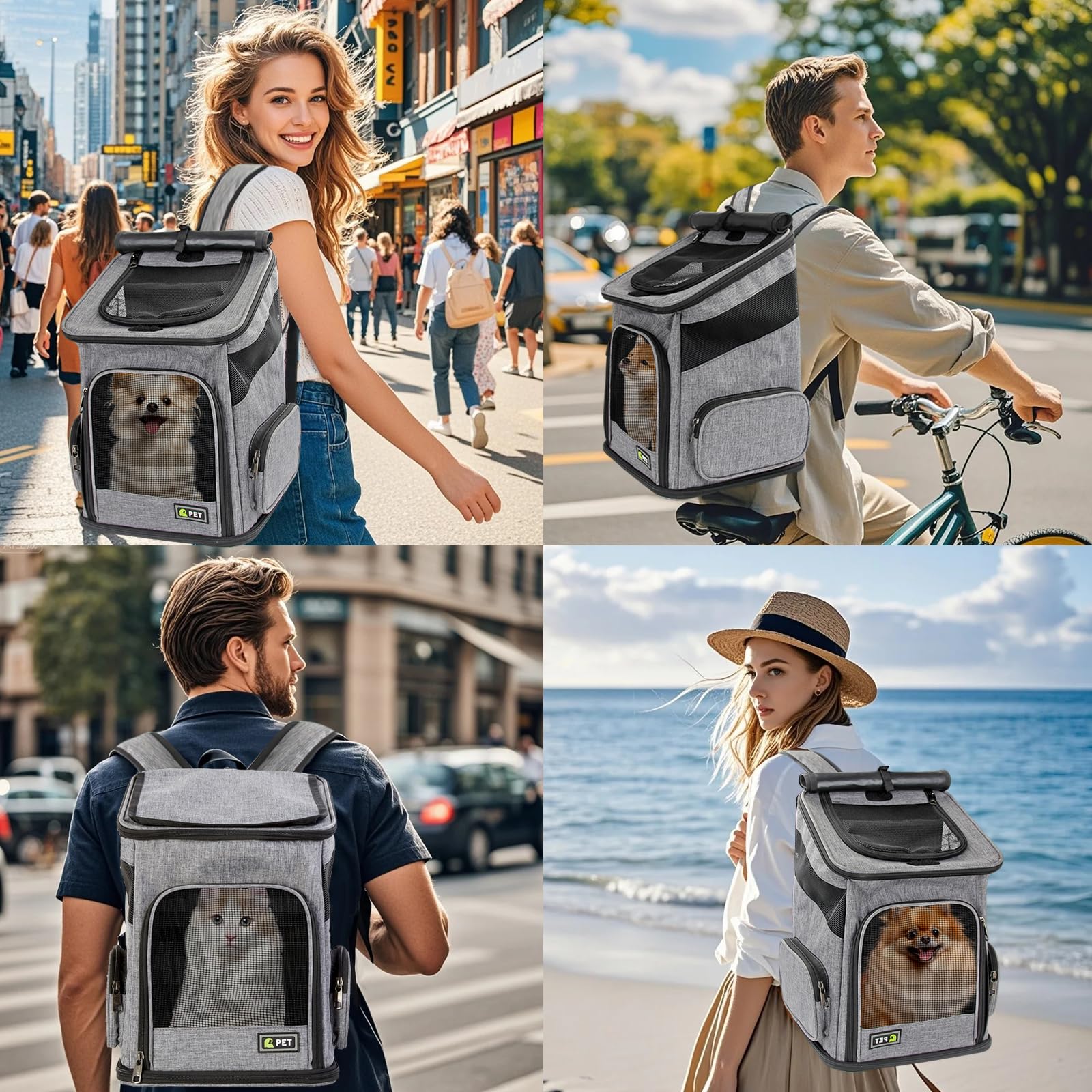 Katzenrucksack, Faltbarer Haustier-Tragerucksack für Katzen und kleine Hunde, Hunderucksack mit belüftetem Design Innensicherheitsgurt, Welpentragetasche für Wandern, Reisen, Outdoor (Grau, M)