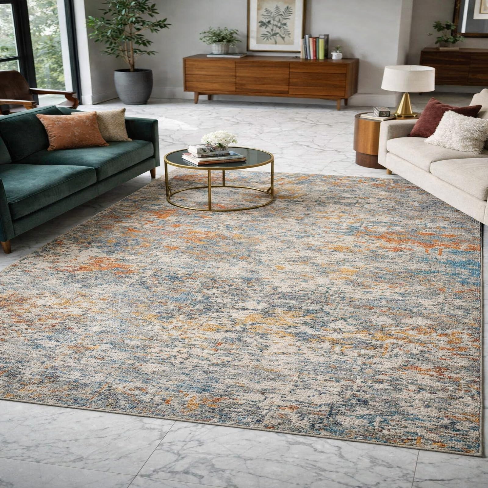 Tapis de salon à poils ras facile à nettoyer pour illuminer un intérieur moderne et coloré