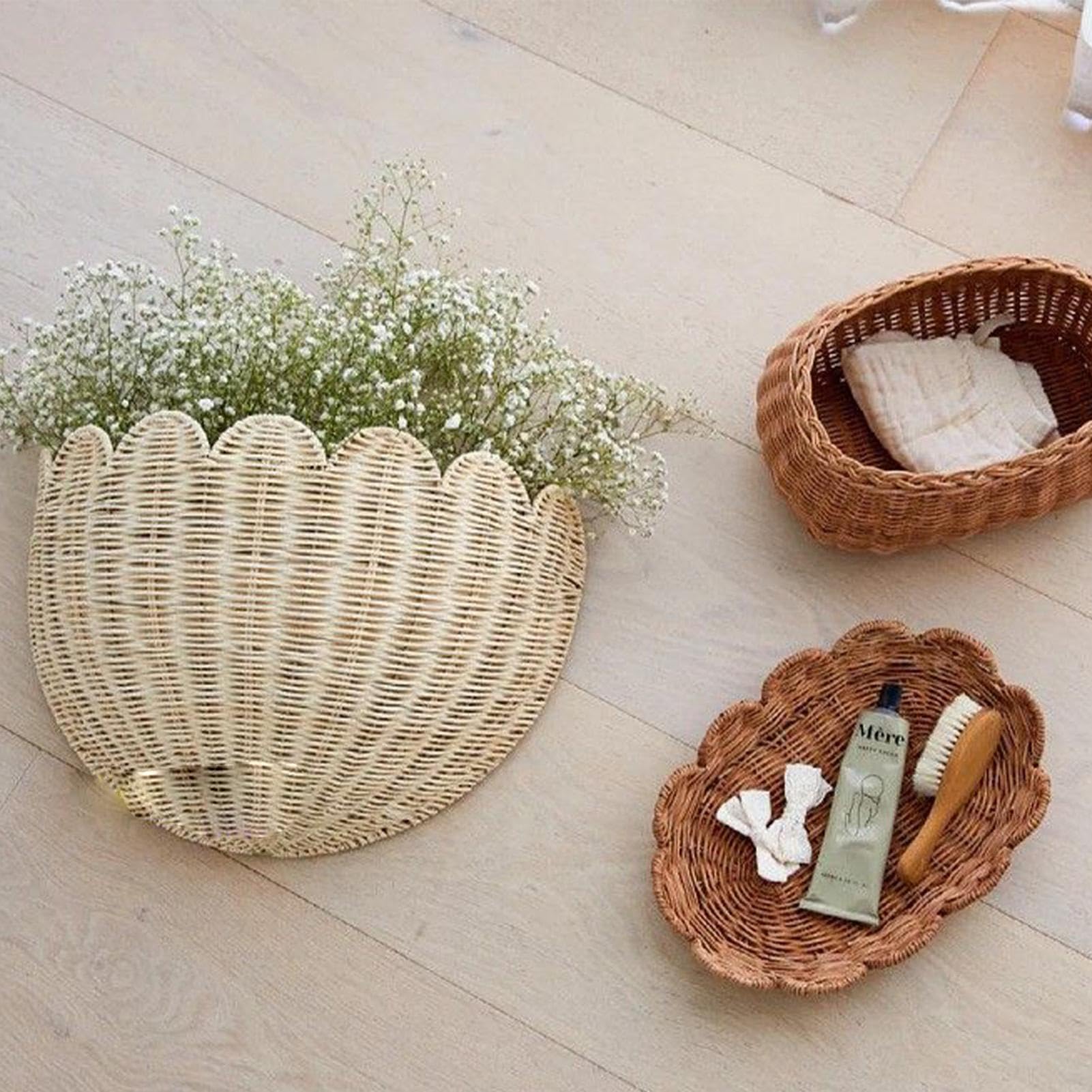 Organizer Rattan Intrecciato A Mano Smerlato, Arredamento, , Contenitore | Cesto Da Parete Organizer Decorativo Sospeso Per Soggiorno, Studio, Cameretta, Camera Da , Bagno, Ingresso, Lavanderia