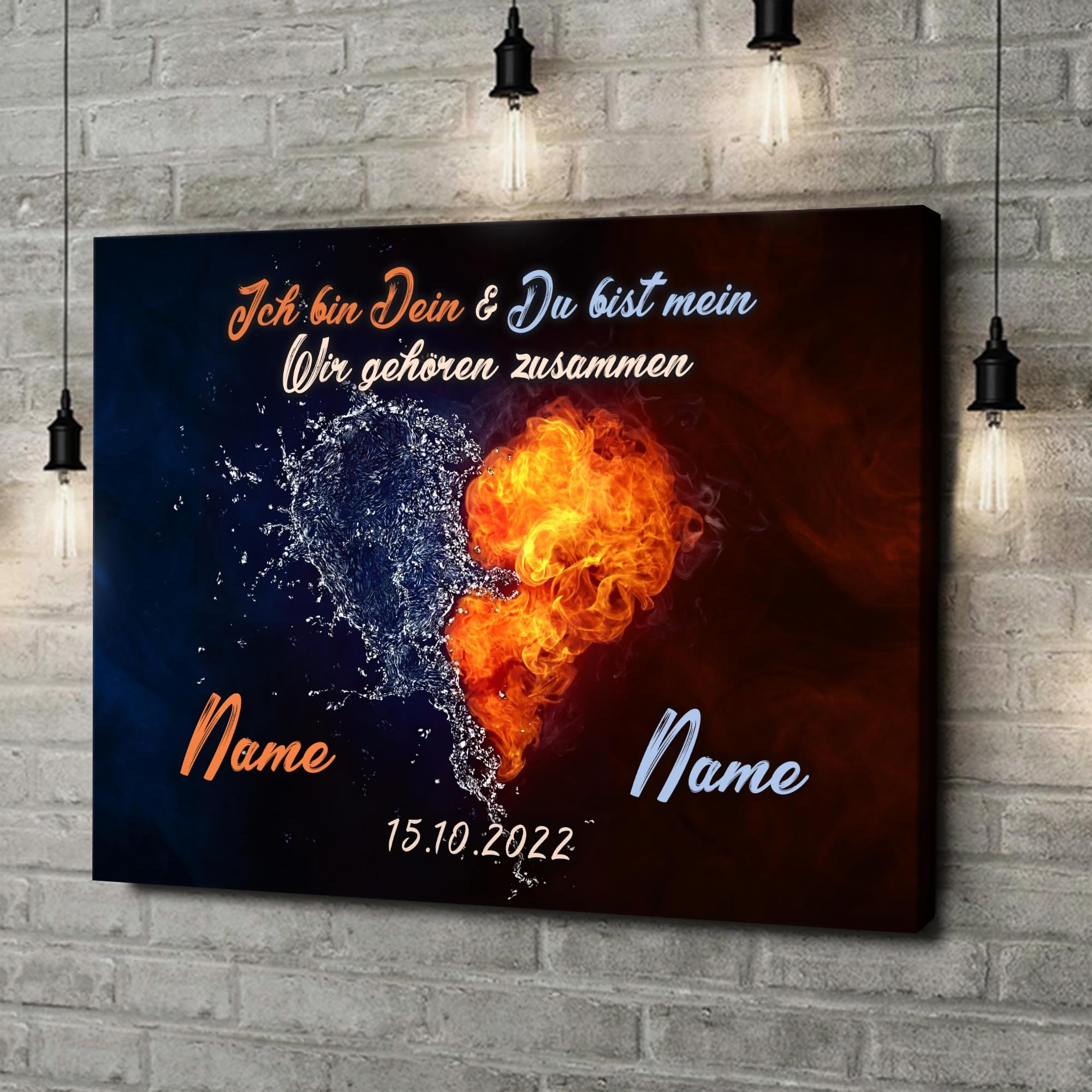 Liebesleinwand Personalisiertes Geschenk für Partner Geschenk Jahrestag, Verlobung, Hochzeitstag | Leinwandbild romantisch gestalten | Wir beide sind eins