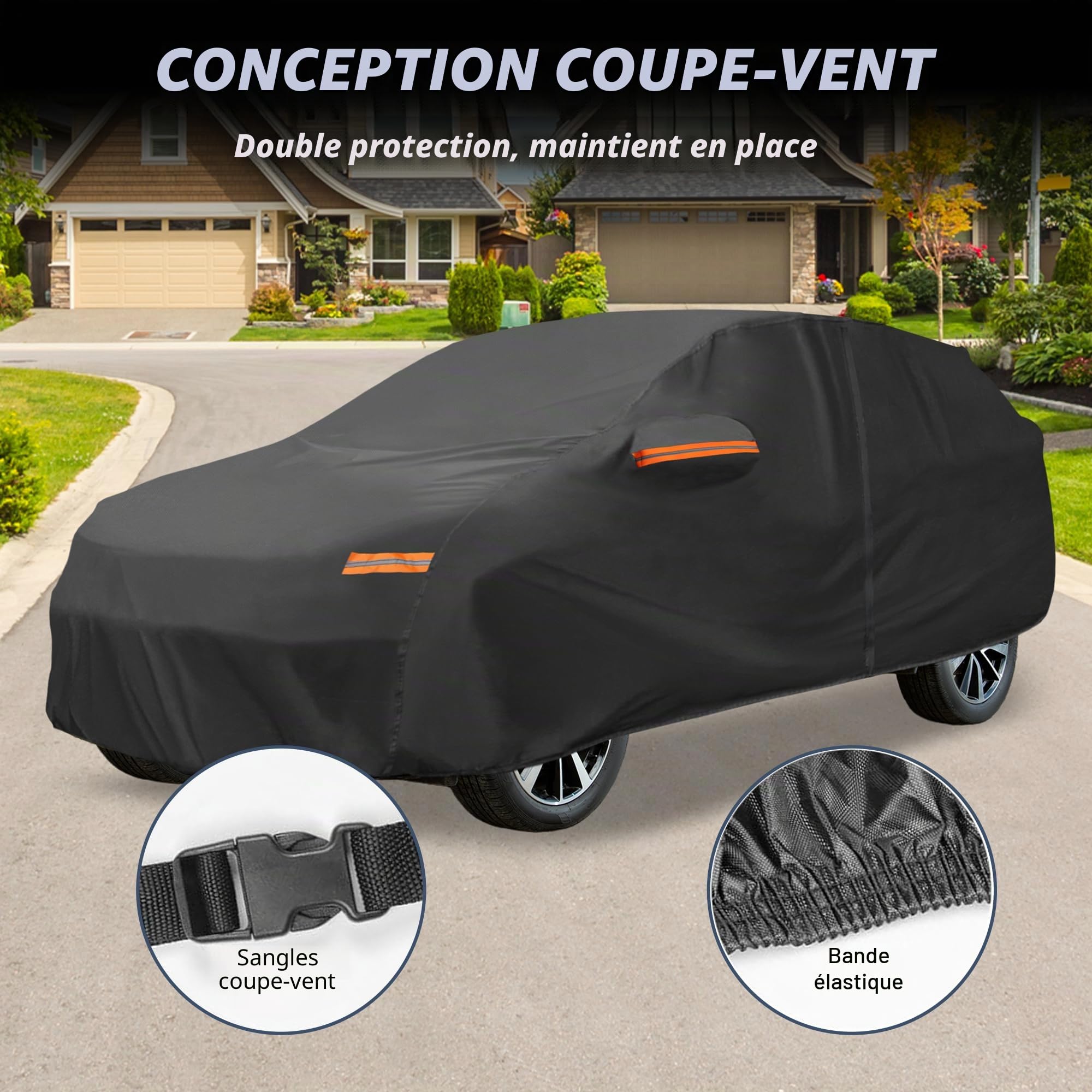X AUTOHAUX Housse de Voiture Toutes Saisons pour Kia Sportage - Imperméable, Coupe-Vent et résistante aux UV - Fermeture éclair latérale Gauche - Matériau PU 210D