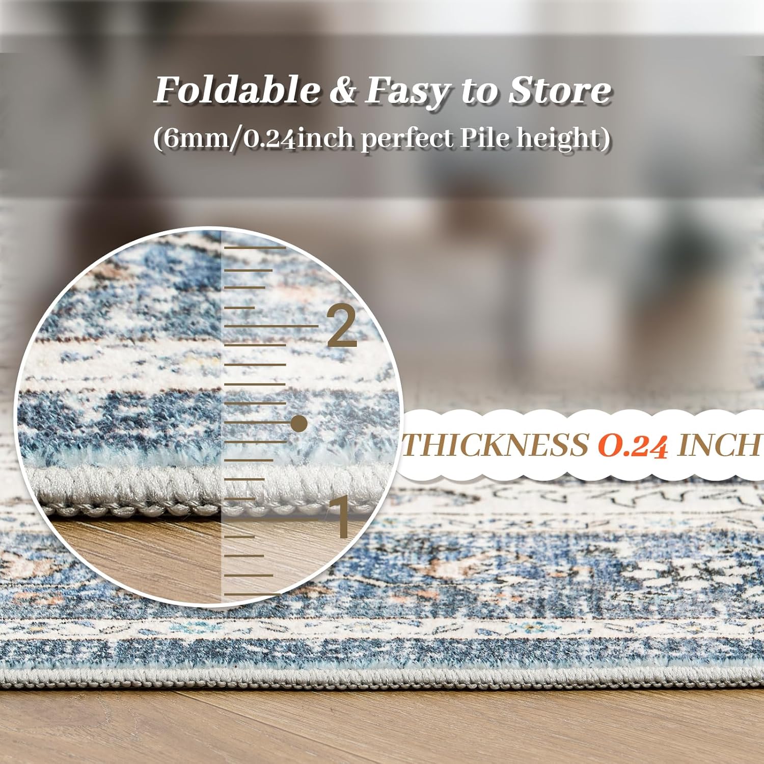 Washable Rugs 8x10 Area Rugs for Living Room, Non-Slip Backing Large Rug,Vintage Floral Rugs,Ultra-Thin Indoor Rug Home Decor Soft Area Rug (Navy,8'x10')