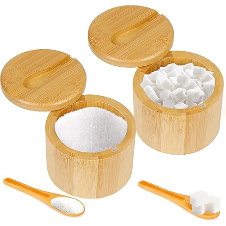 Bamboo Sugar Bowl with Magnetic Lid, Elegant Square Sugar Container for Sugar,...
