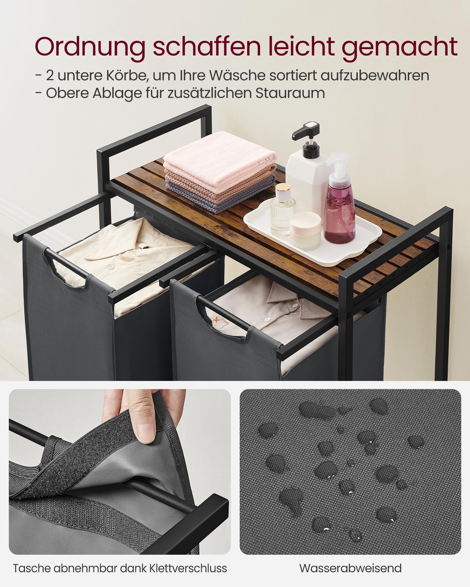 Vasagle Wäschekorb 2 Fächer 92 L – Bild 4