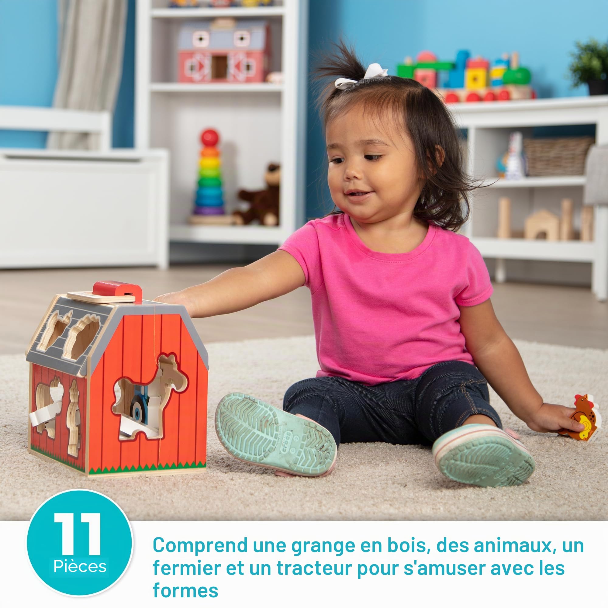 Melissa & Doug - Étable À Emporter 10 Pièces - Ferme Avec Poignée - Jouet Sensoriel En Bois - Jouet Montessori - Jeu D'Activité, De Développement Et D'Apprentissage - Cadeau Enfant 2 Ans Et +
