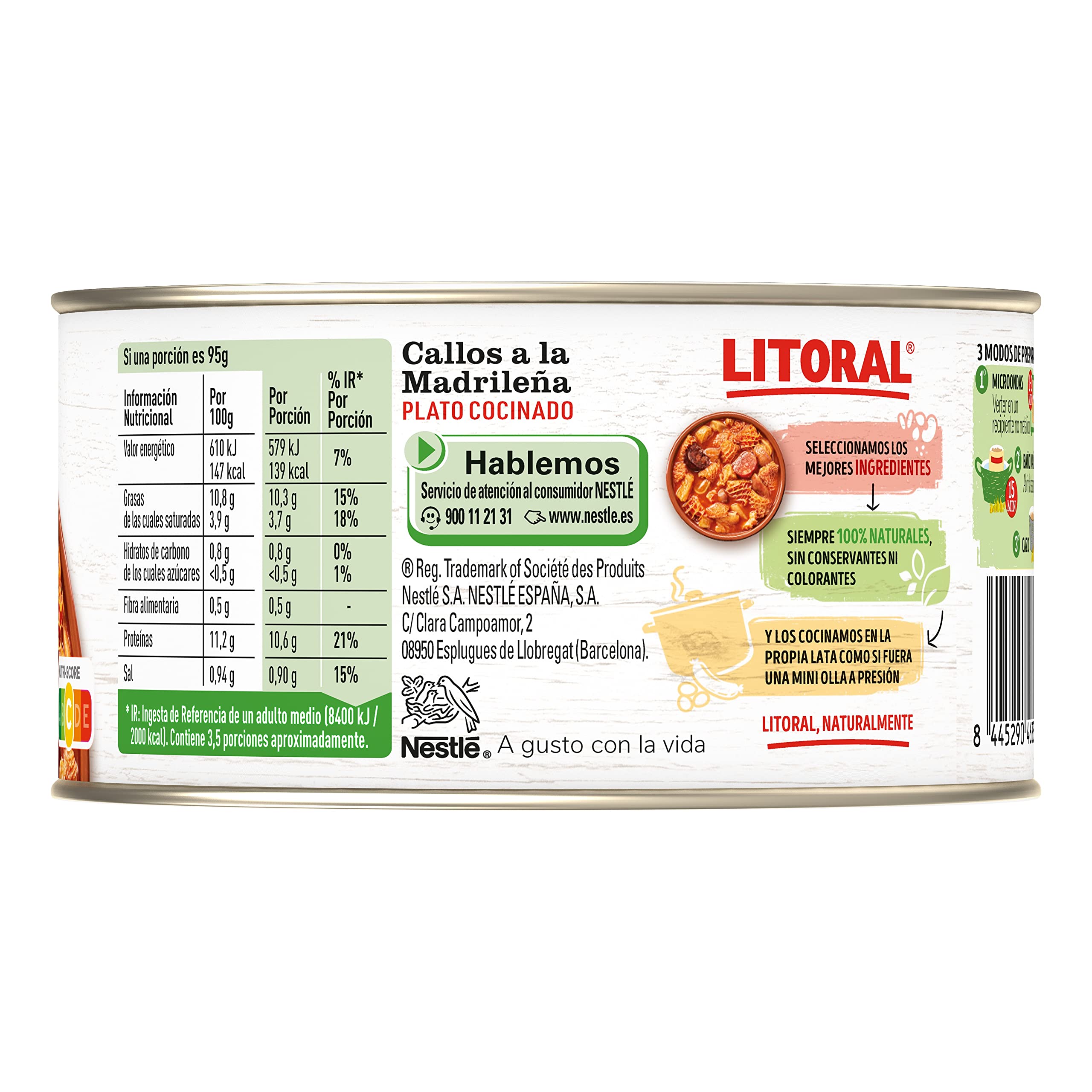 LITORAL Callos Madrileña - Plato Preparado Sin Gluten - Pack de 12x370g - Total: 4.44kg