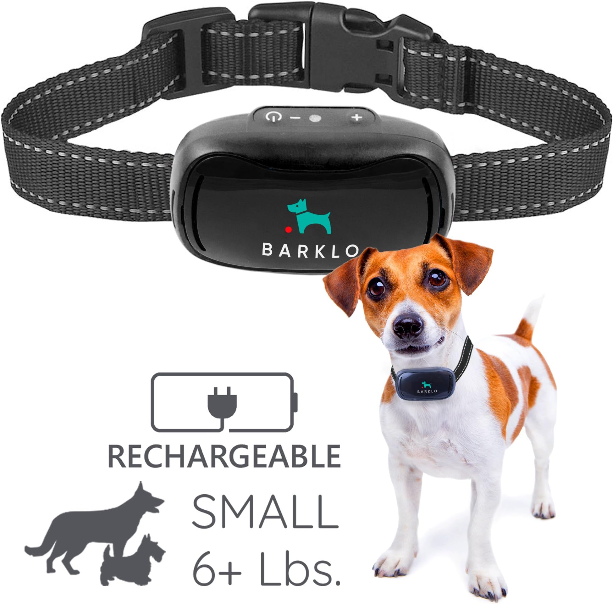Barklo Small Dog Barking Collar for Tiny to Medium Dogs Rechargeable and Waterproof Device Vibrating Anti Barking Training Device - Smallest & Most Best Safe On Amazon - No Shock No Spiky Prongs! (6+ lbs)