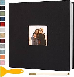 Photo Album Self Adhesive Pages Scrapbook Magnetic Photo Albums for 4x6 5x7 8x10 Pictures Sticky Pages Books for Baby Family Wedding 11x10.6 Black 40 Pages
