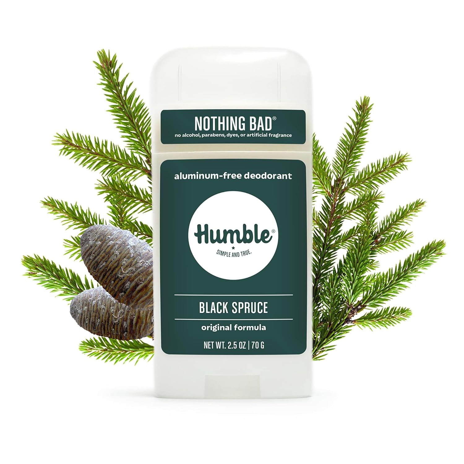 Humble Aluminum-Free Deodorant for Women & Men, Black Spruce - Clean & Fresh Natural Deodorant Stick with Essential Oils for Long-Lasting Odor Control - 3 Pack