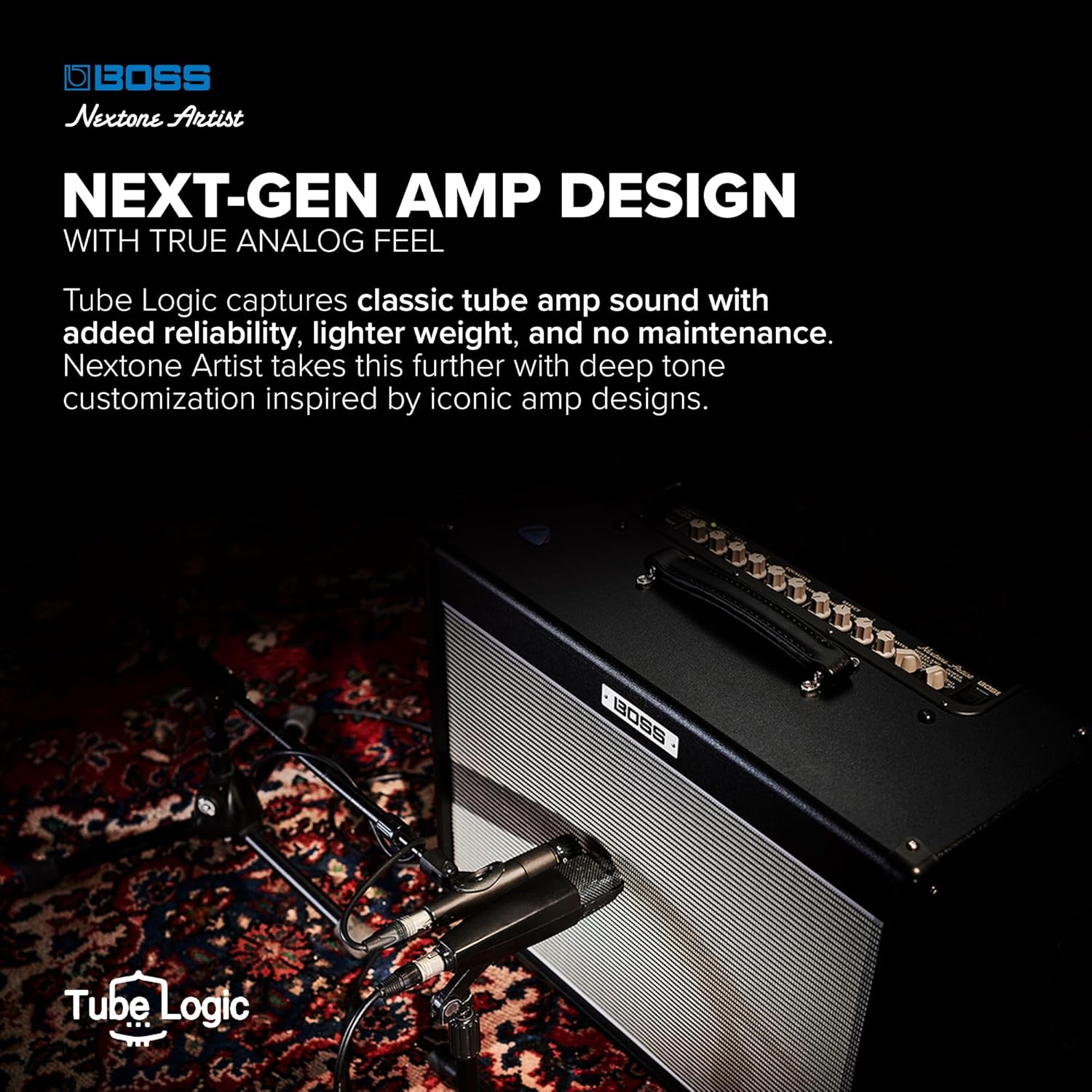BOSS Nextone Artist | Powerful Guitar Amplifier | Tube Logic Design | Authentic Tube Sound & Feel | Four Power Amp Circuits | 80W Power & Custom 12” Speaker | Clean & Lead Channels | Built-in Effects