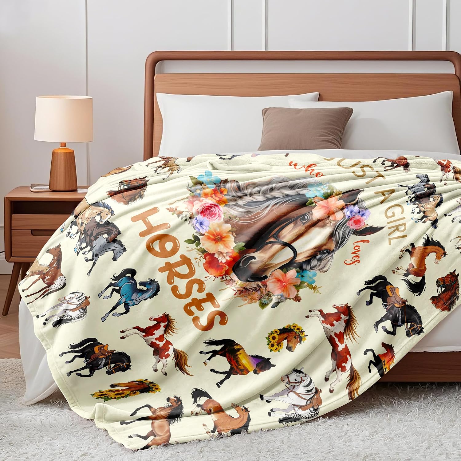Horse Blanket Gifts for Girls Women Animal Horse Stuff Lovers Horses Throw Blanket Bedroom Decor 50"x40"