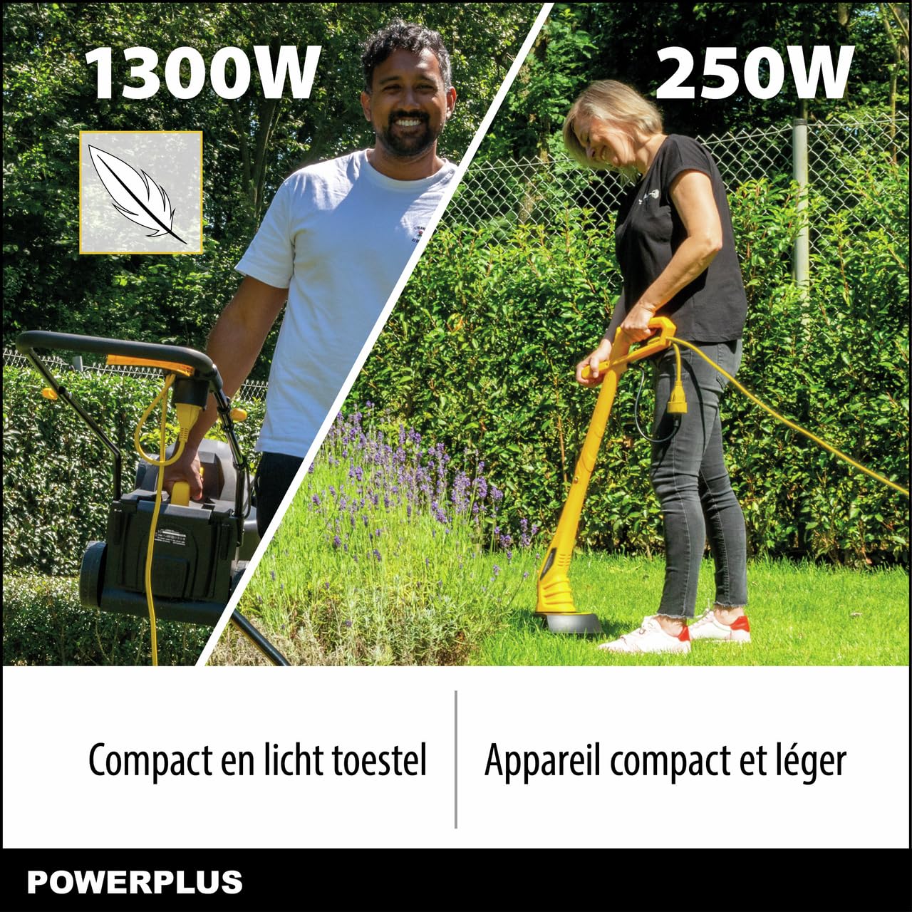 Powerplus Cortacésped Eléctrico y Recortabordes POWXG62205T – Cortacésped de 1300W con Ø320 mm y Recortabordes de 250W con Ø220 mm, Herramienta de Jardín