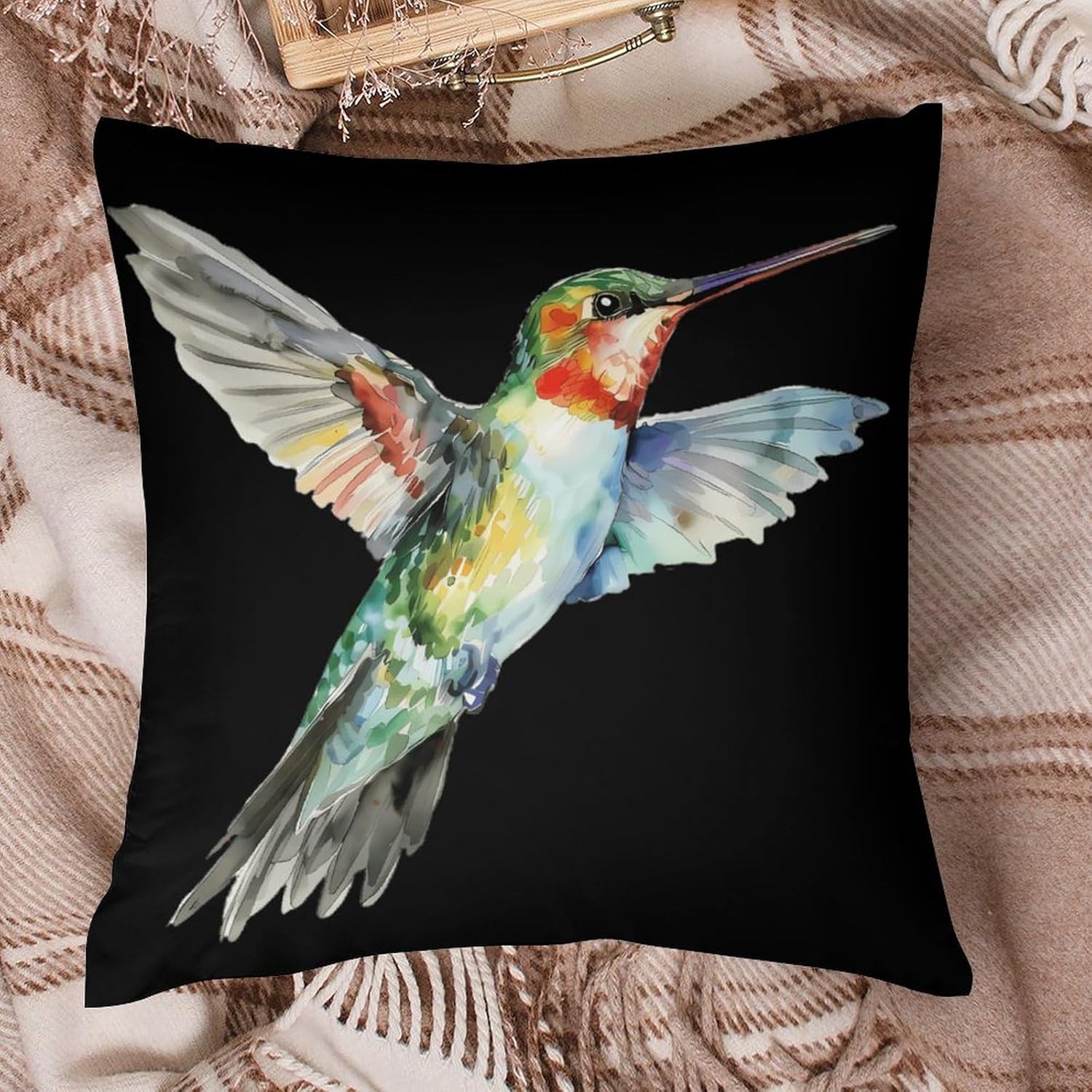 Watercolor Hummingbird Printed Throw Pillow Case 4 Pcs Soft Pillowcases Pillows Covers Sofa Bed Decor 12/14/16/17/18/20/22/24/32 Inches