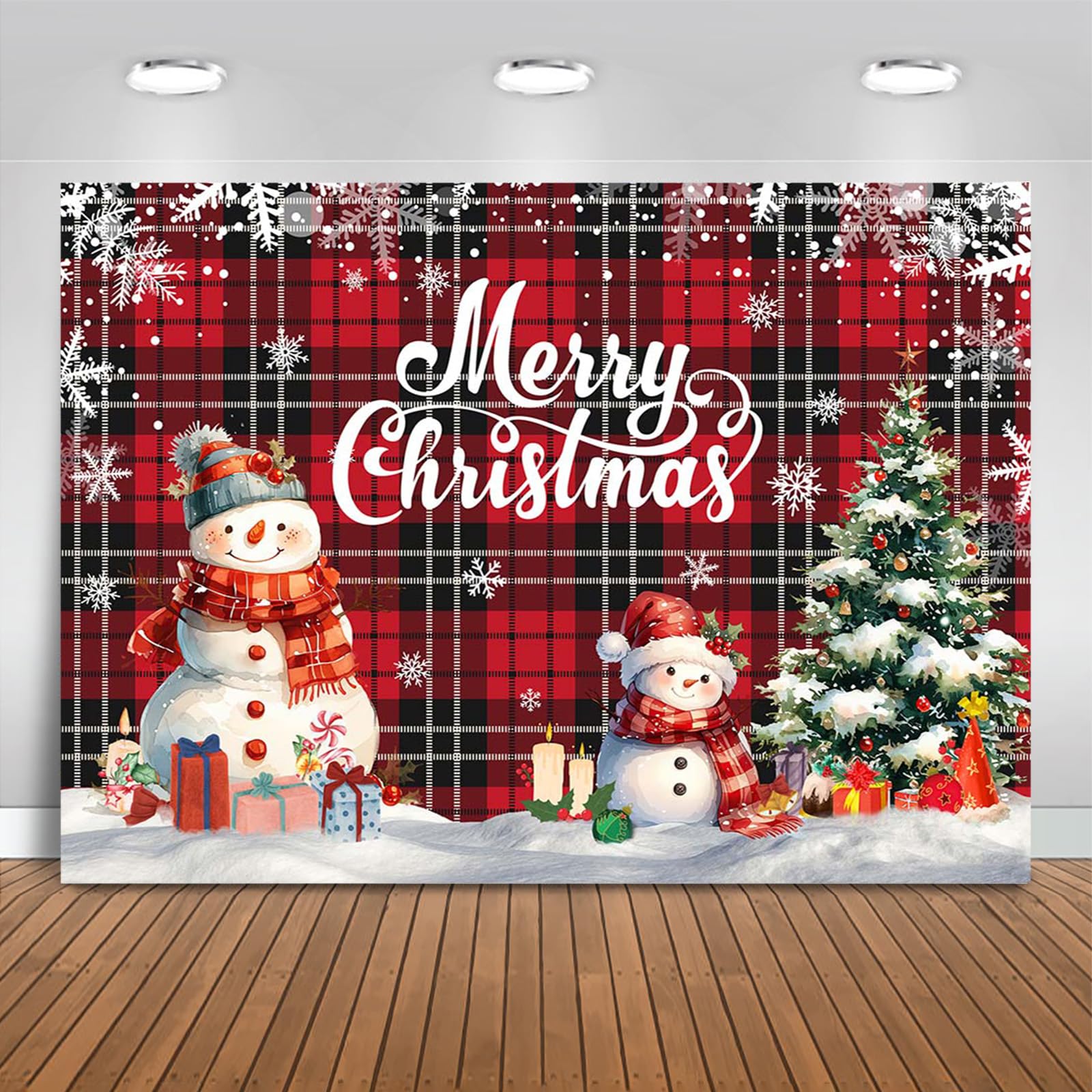 Mocsicka Merry Christmas Backdrop Xmas Red and Black Buffalo Plaid Party Decorations for New Year Holiday Party Supplies for Family Photoraphy