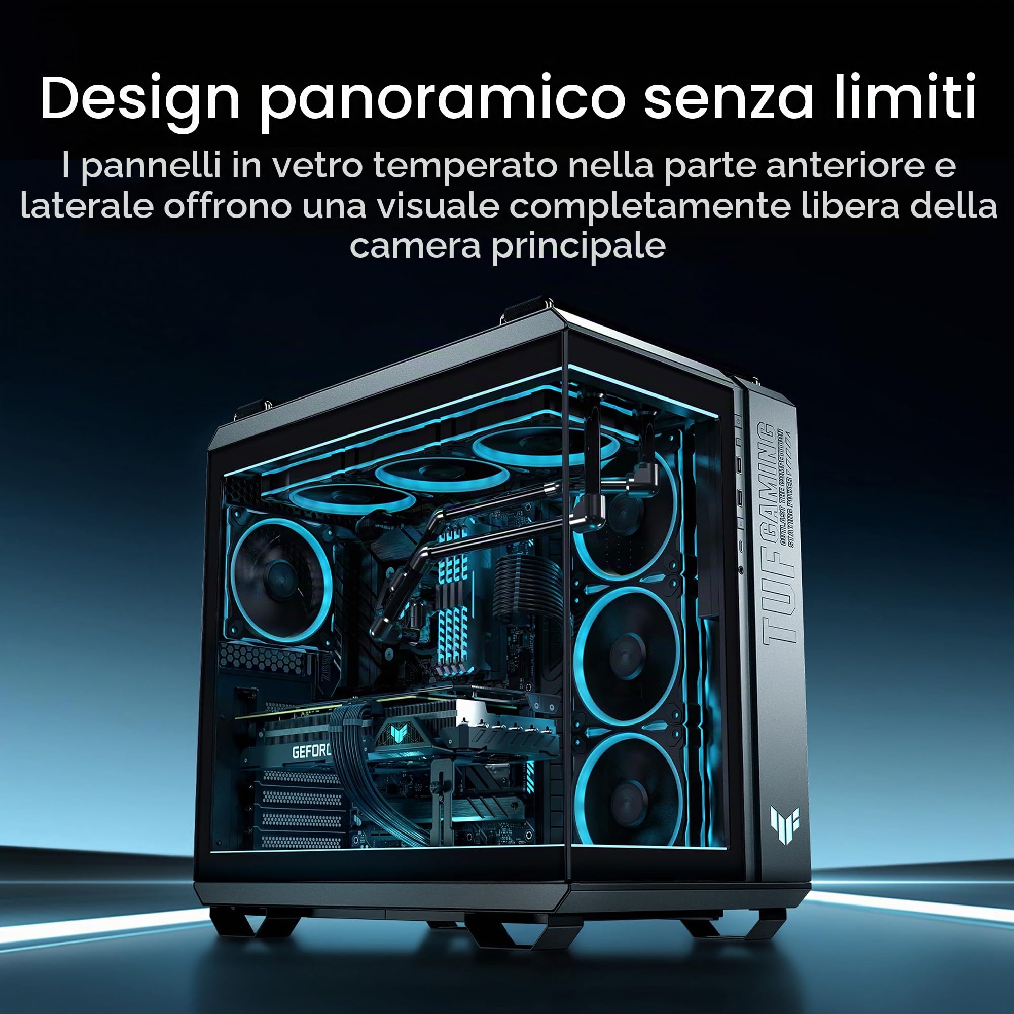 ASUS TUF GAMING GT502 HORIZON TG ARGB, Chassis a Doppia Camera con Design Panoramico e Pannello in Vetro + TUF GAMING GT502 HORIZON ARGB LIGHTING KIT, Kit di Illuminazione, Nero