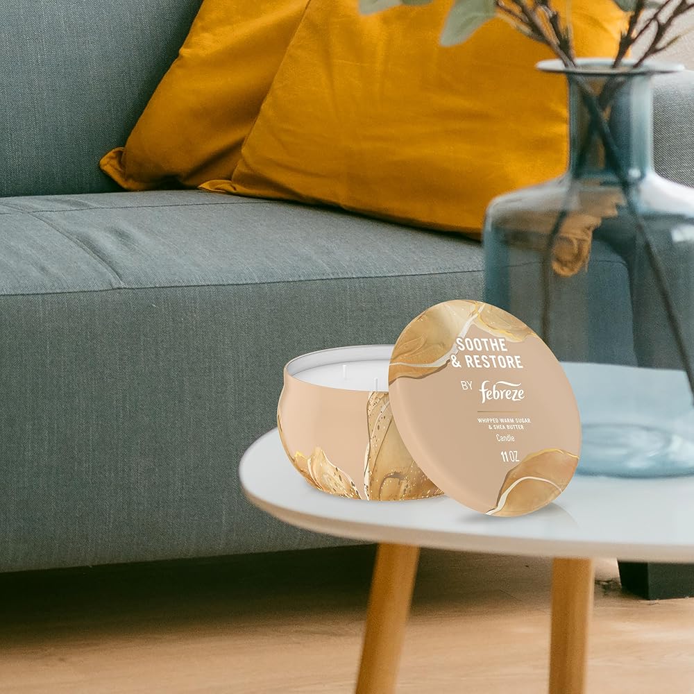 Febreze Scented Candle, Soothe & Restore Scent, 11 oz 4 Wick Candle, Single Pack - Thumbnail 5