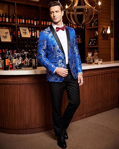 Miniatura 4 de COOFANDY Chaqueta de esmoquin floral para hombre, de lujo, bordada, elegante, para boda, fiesta, cena