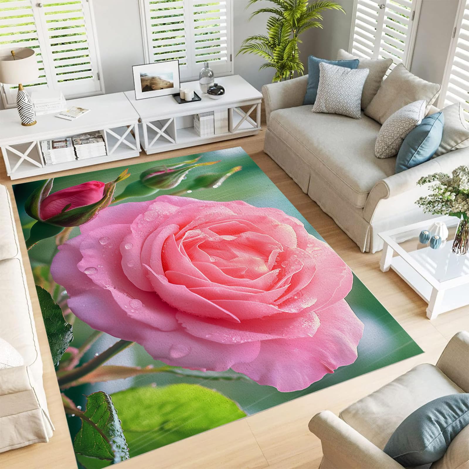 Tapis de salon rose 140x200cm lavable à poils courts et doux