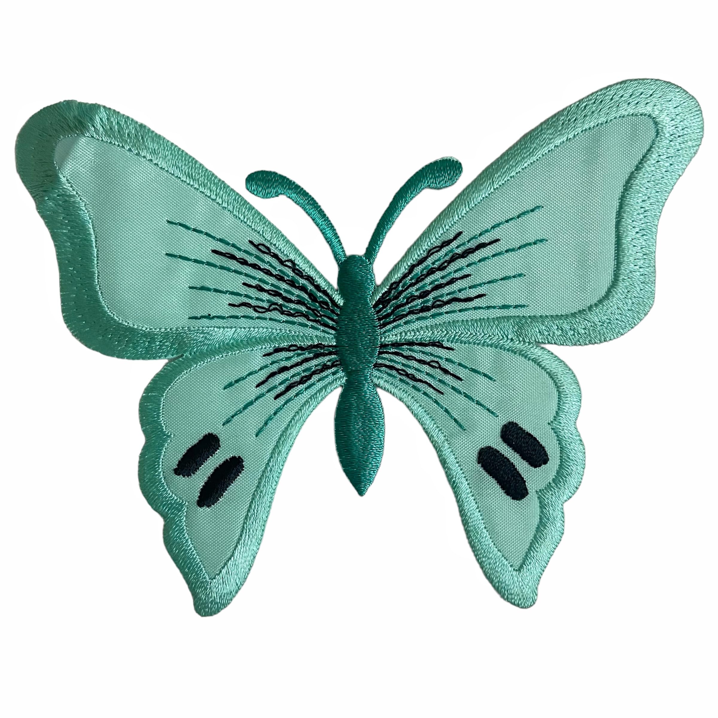 Ushaworks Embroidered Butterfly Applique Patch Sew on Iron on Patches for Clothes Embroidery Patch Suits Blouse Dupatta Saree Jeans Bags Kids Dress Fabric and DIY Crafts (Pack of 1Pcs) Aqua Blue