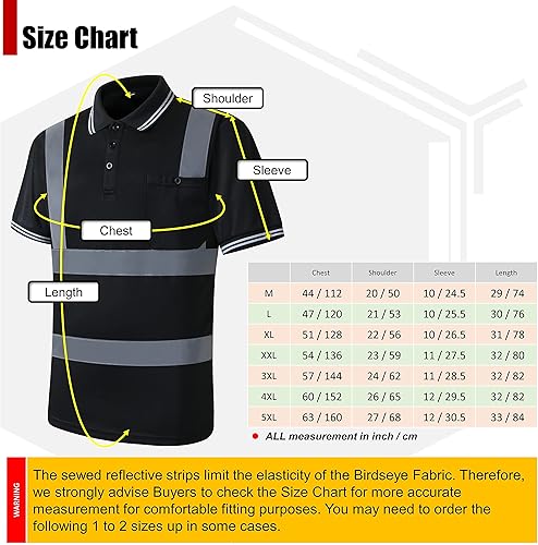 Miniatura 4 de HATAUNKI Paquete de 2 polos de seguridad negros con reflejo retro, camisa de manga corta para trabajos de construcción de alta visibilidad, ANSIISEA