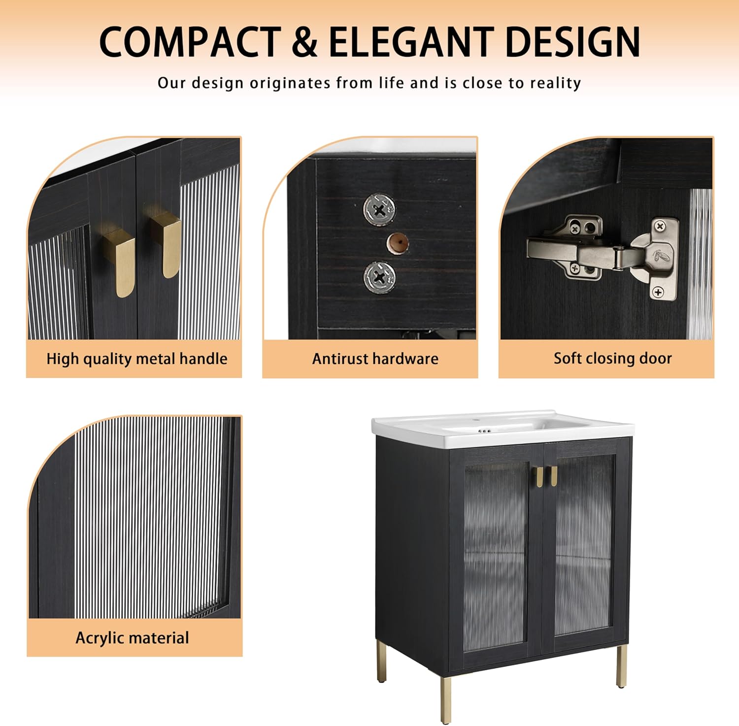 28" Bathroom Vanity with Sink, 28 Inch Freestanding Bathroom Vanity, Single Sink Bathroom Vanity Combo, Modern Bathroom Vanity, Black Floor Standing Cabinet Set