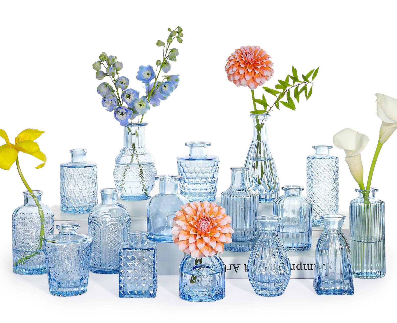 Photo 1 of SUPMIND 16P Blue Glass Bud Vases, Small Flower Vases for Table Centerpieces