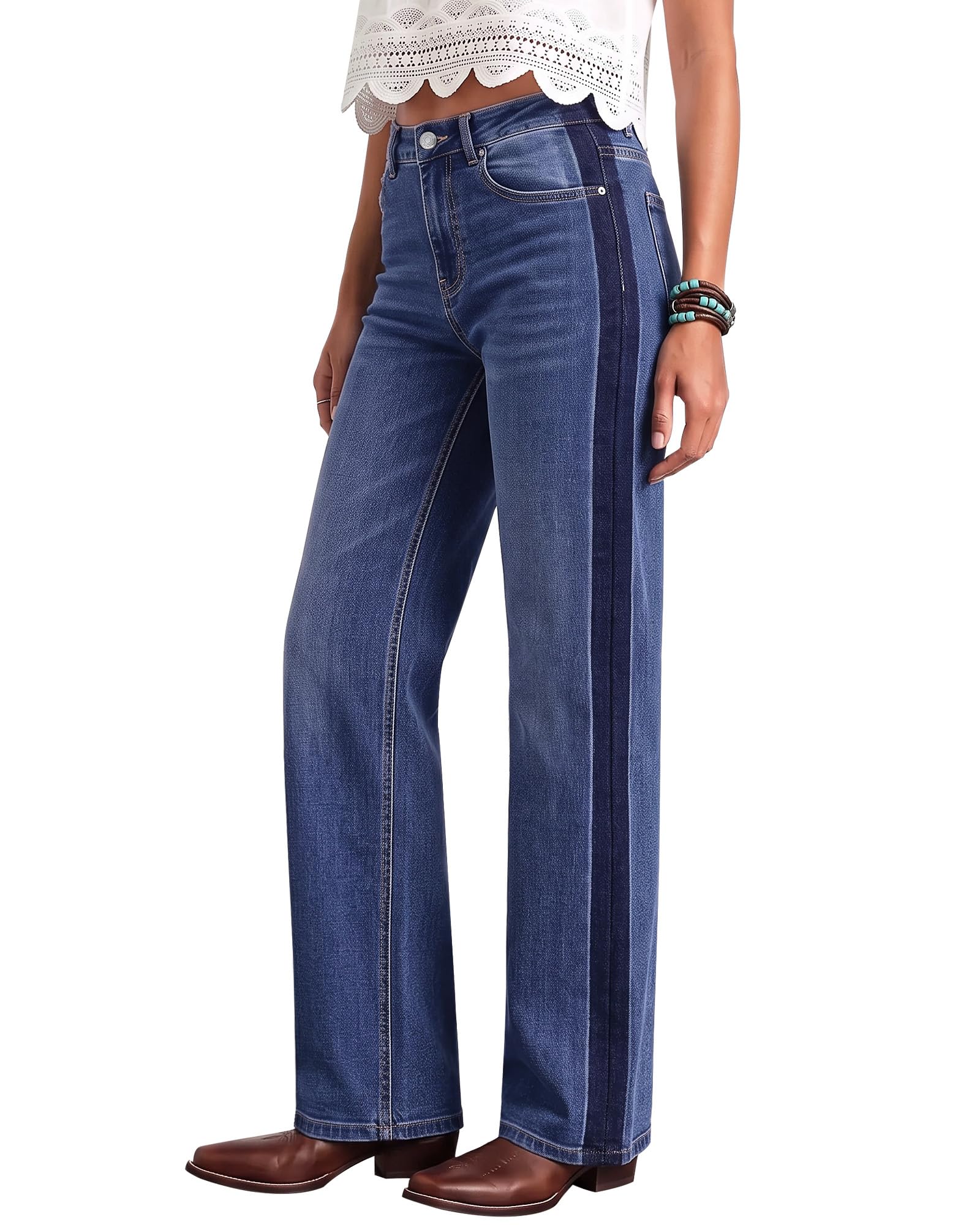 luvamia Straight Leg Jeans for Women High Waisted Tuxedo Stripe Denim Pants