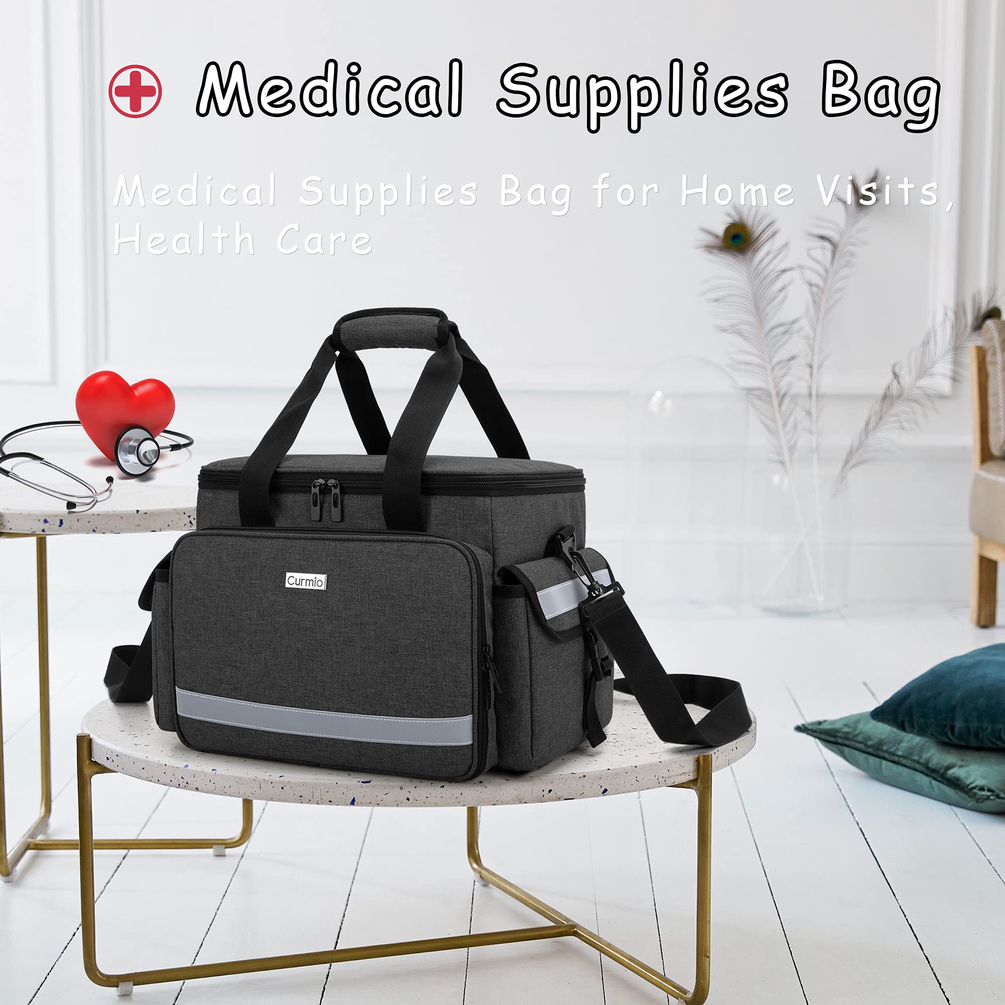 CURMIO Bolsa de Primeros Auxilios, Botiquín de Primeros Auxilios, Bolsa para Emergencias con Bandolera y 2 Divisores Desmontables y 2 Detachable Dividers, Bolsa Médico, Sola Bolsa