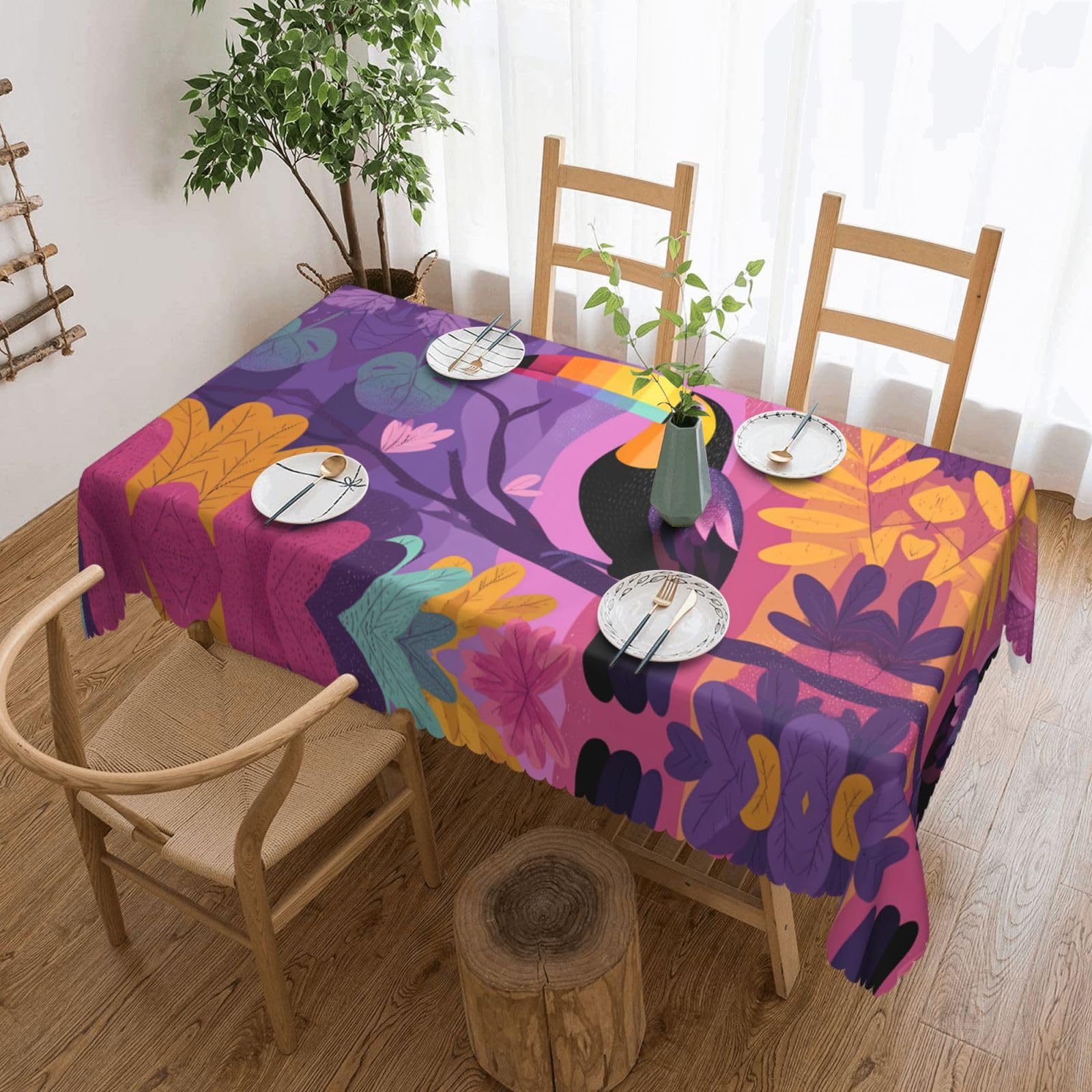 MROWYC Rainbow Bird Beak Printed tablecloths are suitable for hotels, picnics, and parties, and can effectively protect the tabletop