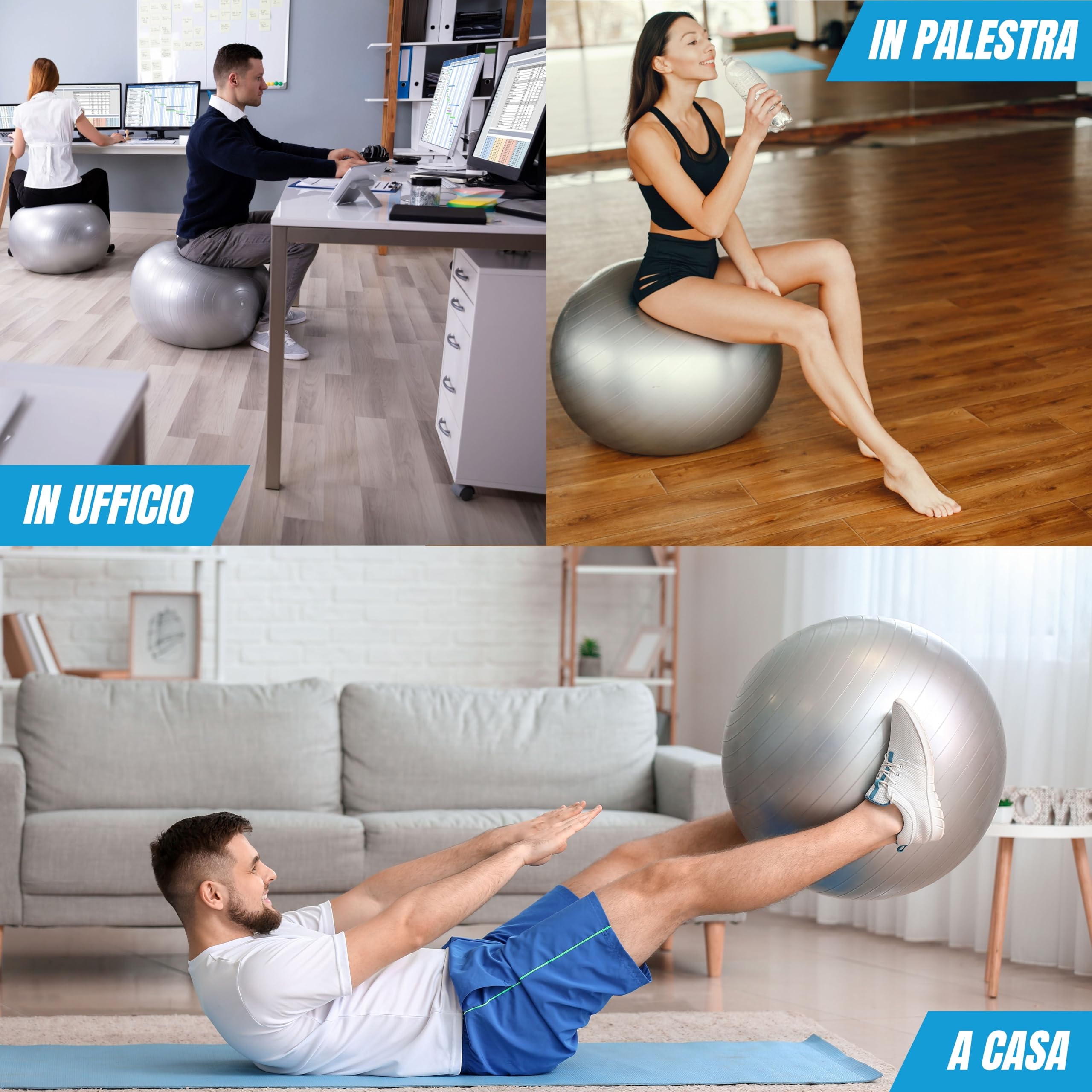Palla Fitness [42-53-65-75 cm] - Fitball per Yoga, Fitness, Fisioterapia, Riabilitazione ed Esercizi Gravidanza - Accessori e Attrezzi per Allenamento a Casa e Palestra