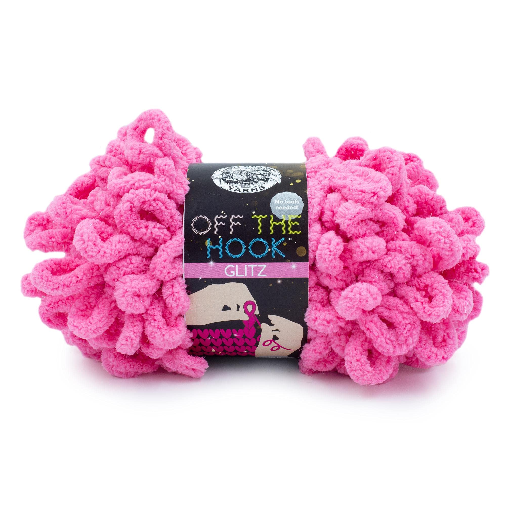 Hilo de bucles Lion Brand Off The Hook Glitz color Bubblegum para tejer sin agujas