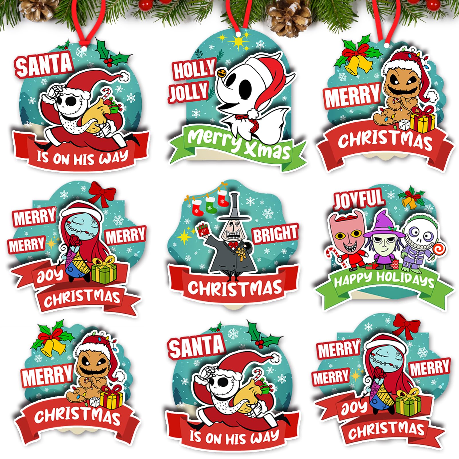 Tivee Christmas Tree Decorations, Jack & Sally Hanging Ornaments, 12PCS Xmas Nightmare Christmas Tree Decor