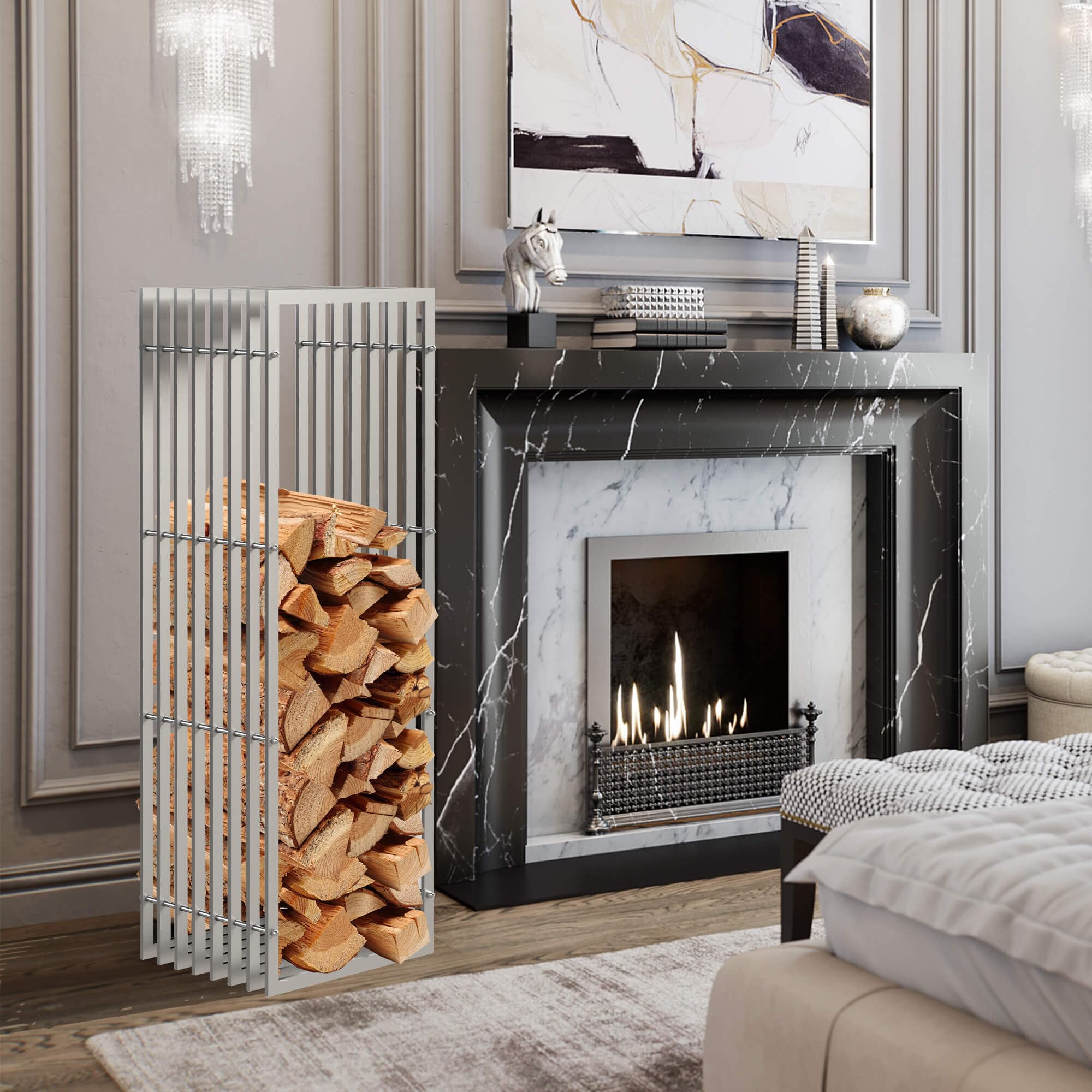 DanDiBo Kaminholzregal Innen Metall Edelstahl Kaminholzständer 96429 150 cm Holzkorb Kaminholzhalter Holzregal