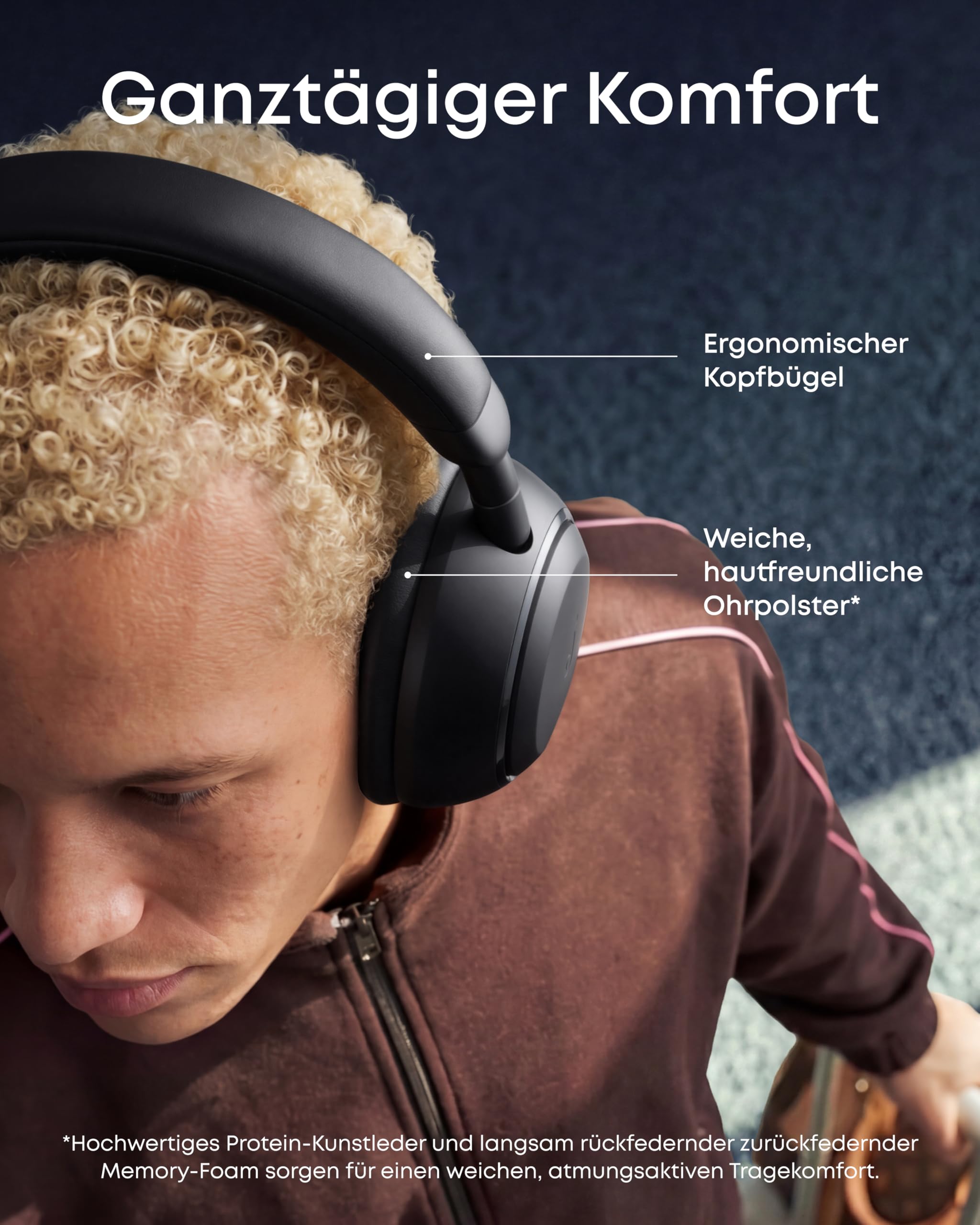 soundcore Space 2 by Anker, Noise Cancelling Kopfhörer, bequem, 50h Akku, LDAC Hi-Res Wireless Audio, Duale Verbindungen, klare Telefonate, Bluetooth 6.1, Nap-Modus, Trageerkennung