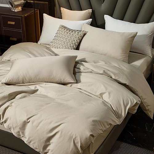 Miniatura 2 de MooMee Juego de funda de edredón de algodón de fibra extralarga, 600 hilos, textura de algodón egipcio, satén sedoso, suave, cómodo, duradero