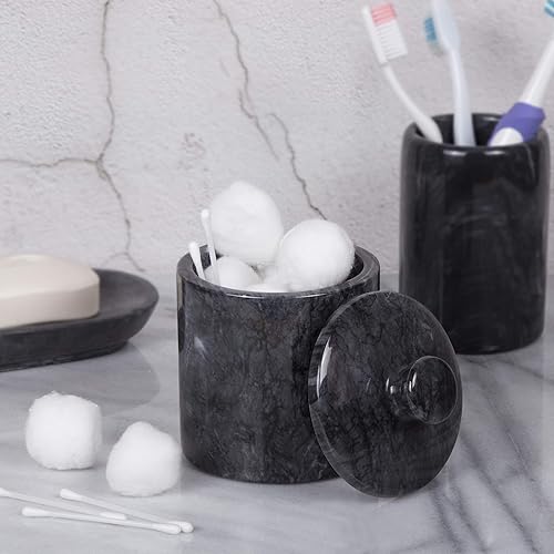 Miniatura 5 de Creative Home Soporte para hisopos de bolas de algodón de mármol negro natural, colección SPA, organizador de contenedores de almacenamiento de