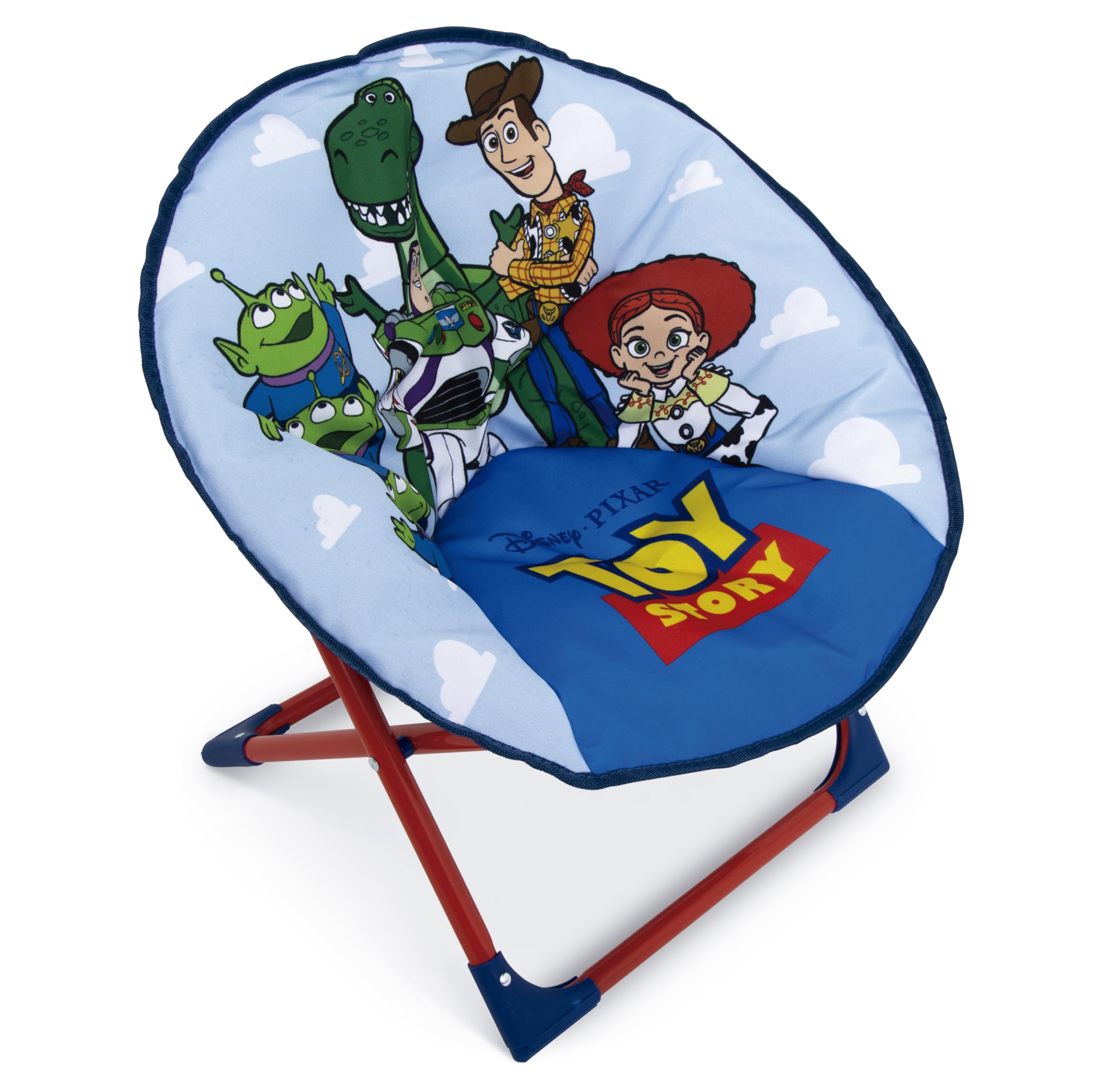 Relsy Disney Pixar Toy Story Kids Folding Moon Chair, Portable Children’s Saucer Seat with Soft Fabric, Lightweight Foldable Design for Bedroom, Playroom and Camping