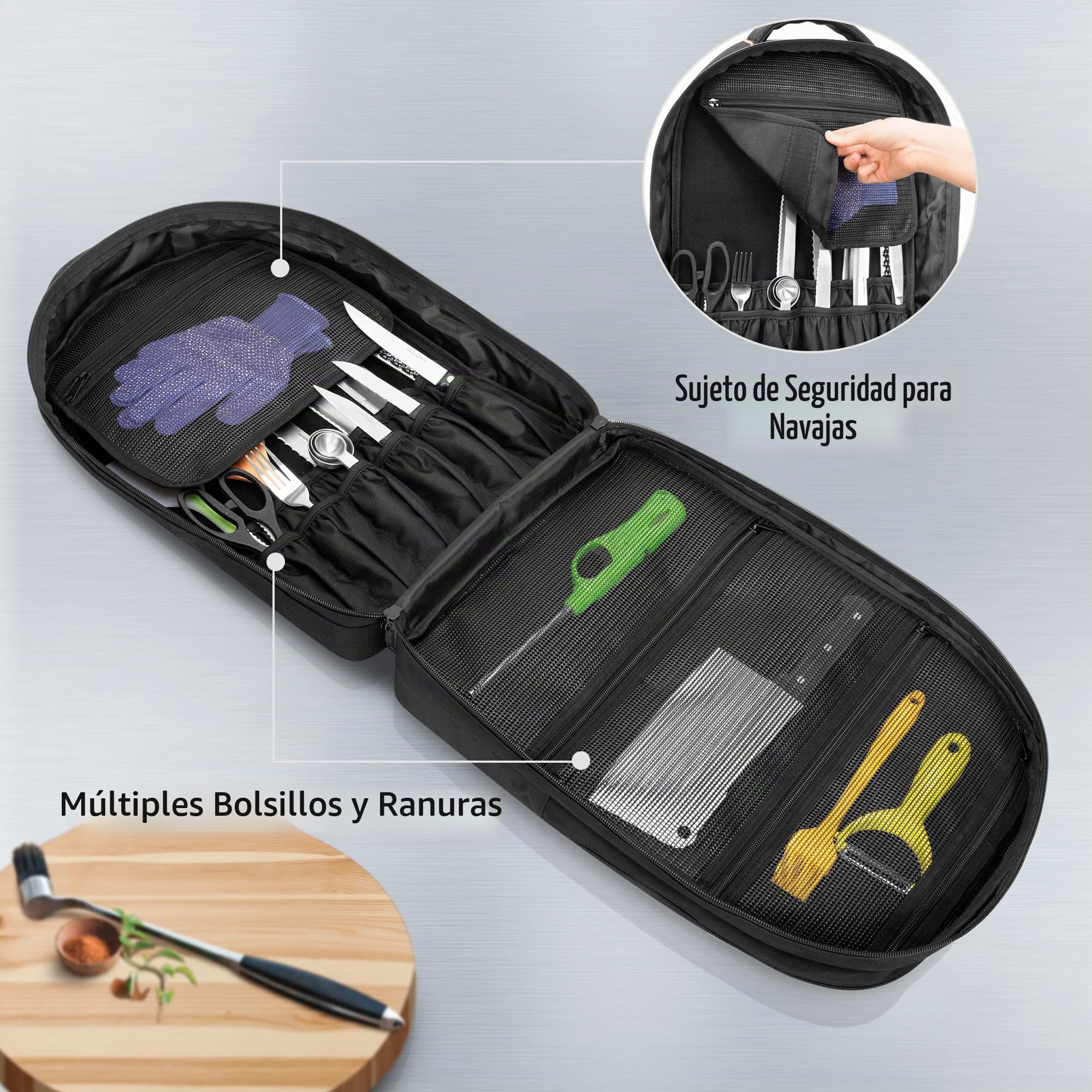 samdew Mochila de Chef de 3 Compartimentos con Estuche para Cuchillos | Maletín Profesional para Cuchillos con 12 + 23 Ranuras Y Bolsillos para Utensilios de Cocina (Cuchillos no Incluidos)
