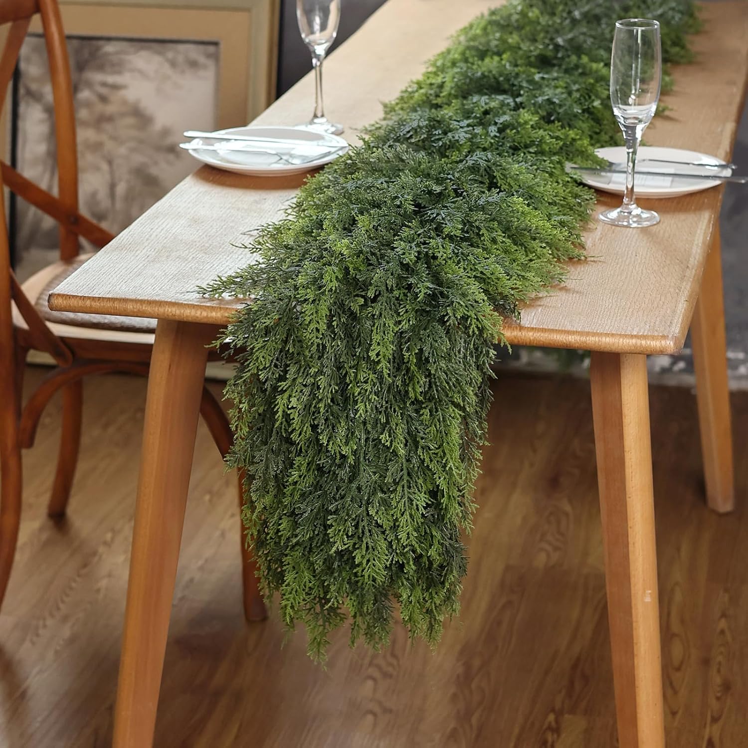 Real Touch Christmas Cedar Garland -9ft Artificial Garlands Faux Cedar Fake Pine Needles Garland for Fireplace,Table,Window,Stairs,Mante,Holiday Indoor Outdoor Xmas Decor(1PCS)