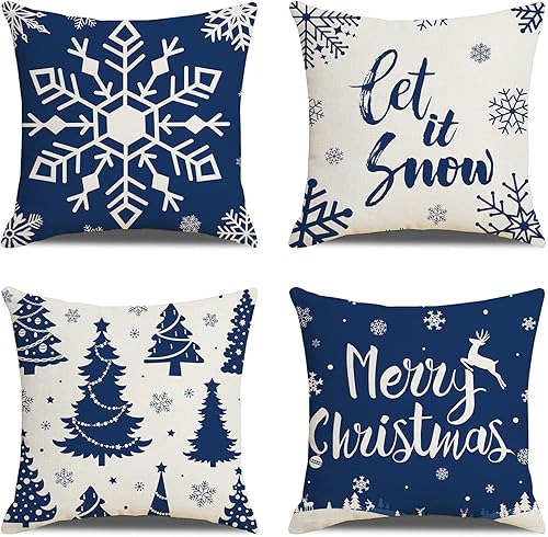 Juego de 4 fundas de almohada de color rosa de Navidad de 20 x 20 pulgadas, decoraciones de Navidad, fundas de almohada decorativas para sofá, sofá