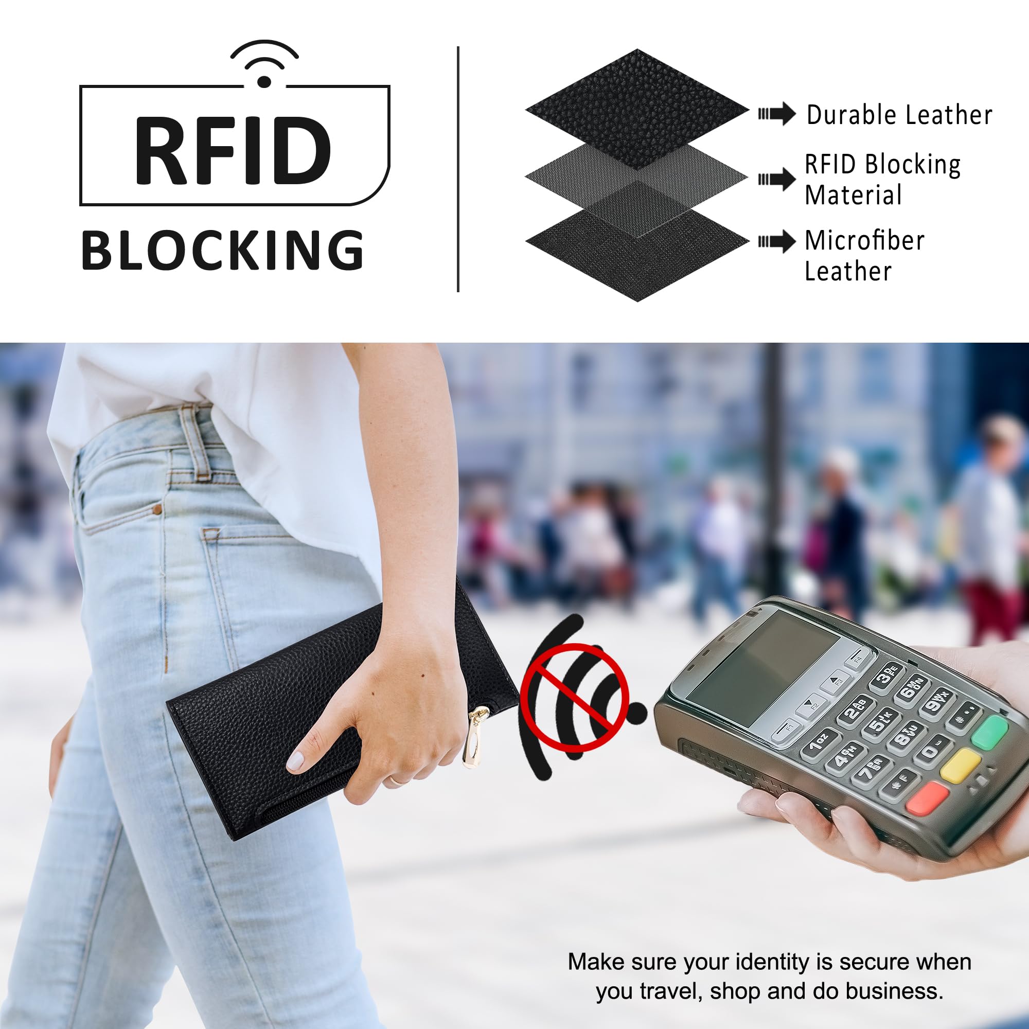 Ultra Slim Wallet for Women Bifold Leather RFID Blocking Credit Card Holder Ladies Womens Wallet with Zip Pocket