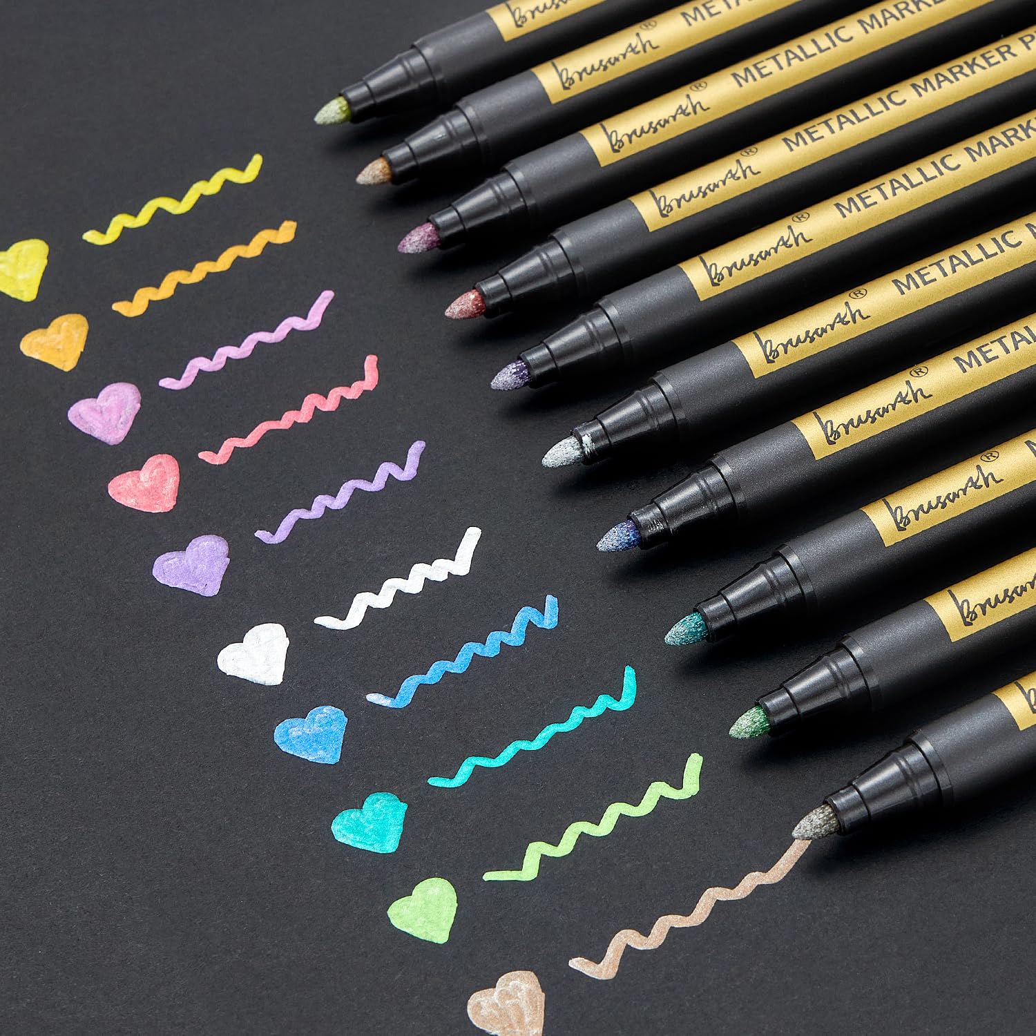 Metallic Marker Pens - 10 Colors Medium Point Metallic Markers for Rock Painting Black Paper Scrapbooking Crafts Card