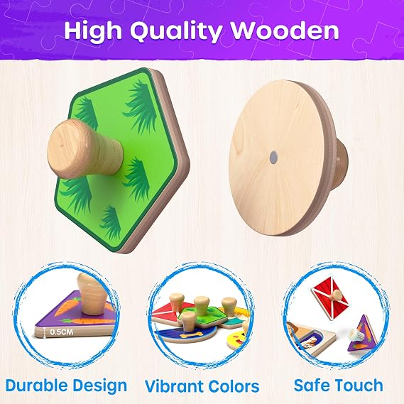 SYNARRY Farm Animals Toddler Puzzles, Wooden Puzzles for Toddlers 1-3, Jumbo Knob Peg Chunky Puzzle, Baby Puzzles 12-18 Months for Shape Recognition Fine Motor Skills, Barn Farm Toys for Toddlers 1-3