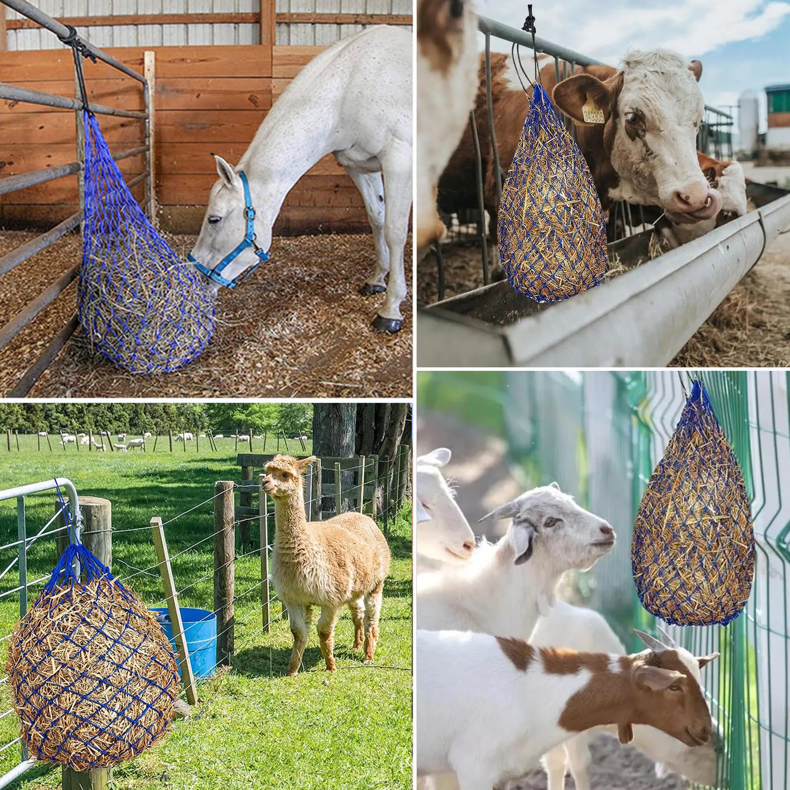 Heusäcke, Heunetze Pferde extra engmaschig, für Pferde, Alpakas, Kleine Öffnungen, Erlaubt Pferden, Langsam zu Fressen und Verbessert die Verdauung, Heu Heuhaufen Stroh Futternetze Heusäcke (3)