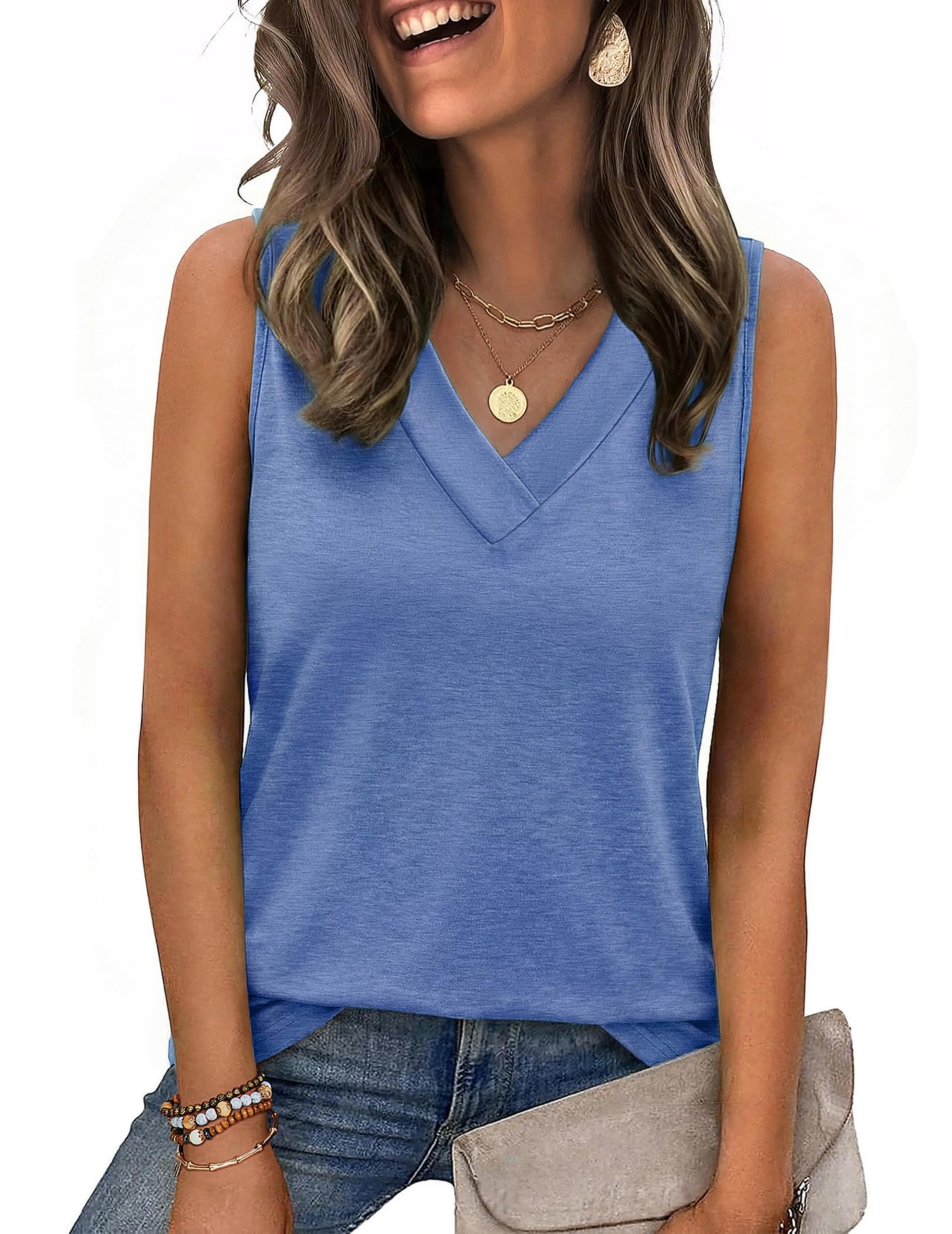 Zeagoo Tank Top for Women V Neck Loose Fit Sleeveless Summer Tops Business Casual Outfits Dressy Blouses Shirts — view 24