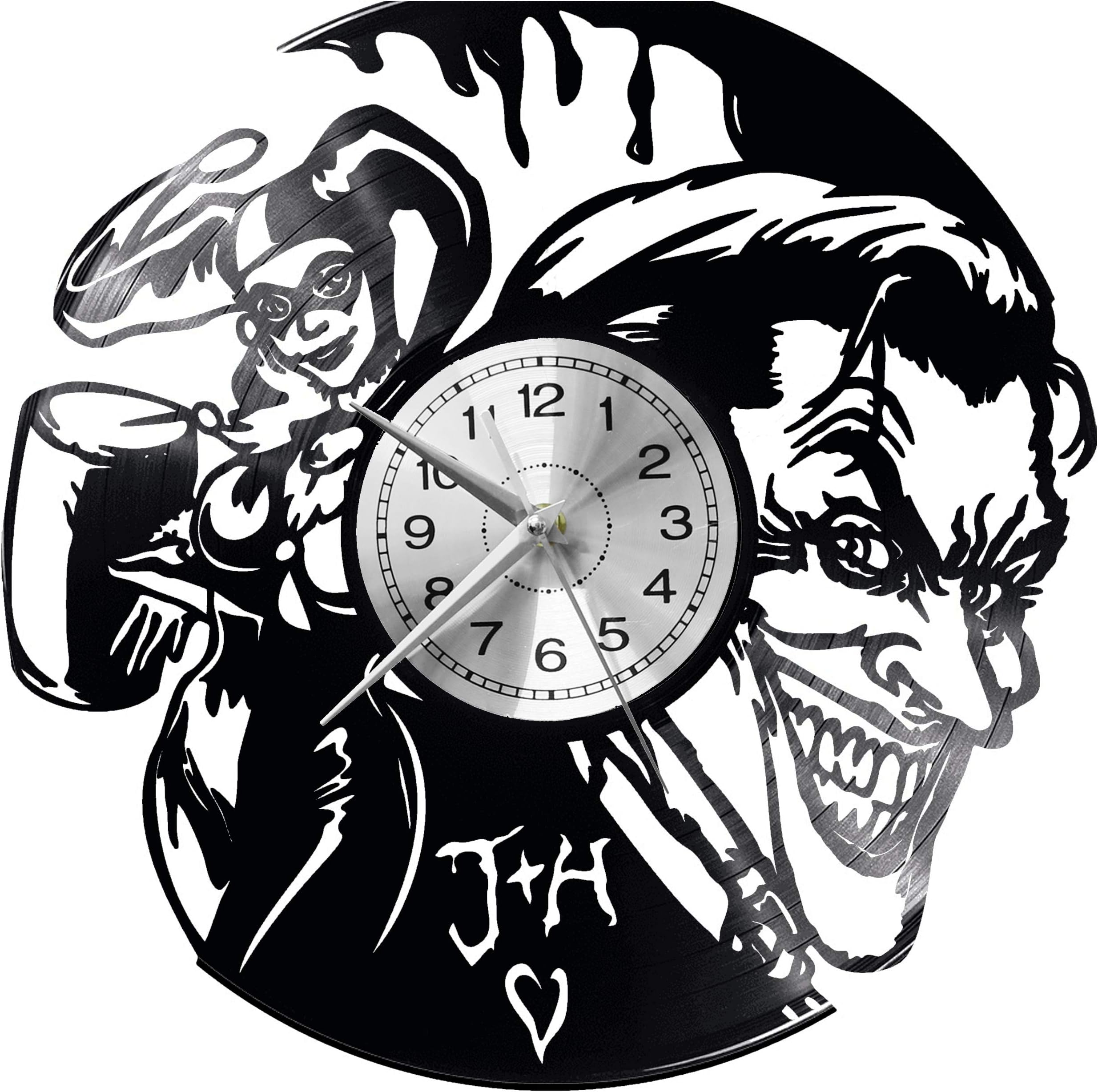 EVEVO Joker And Harley Quinn Wall Clock Vinyl Record Clock Art Vintage Silhouette Record Handmade Gift Home Wall Clock Interior Decor Art Clock