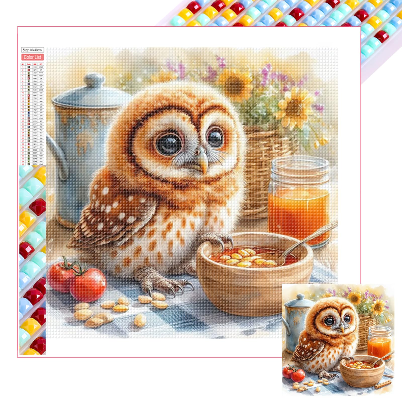 Poetrydraw Owl With Bowl 5D Diy Full Square Drill Diamond Art Painting Kits For Adults Beginners Home Decor Diamond Art Gem Art Kits Diamonds Paintings Gem Art 13.78X13.78inch (Zqa6555)