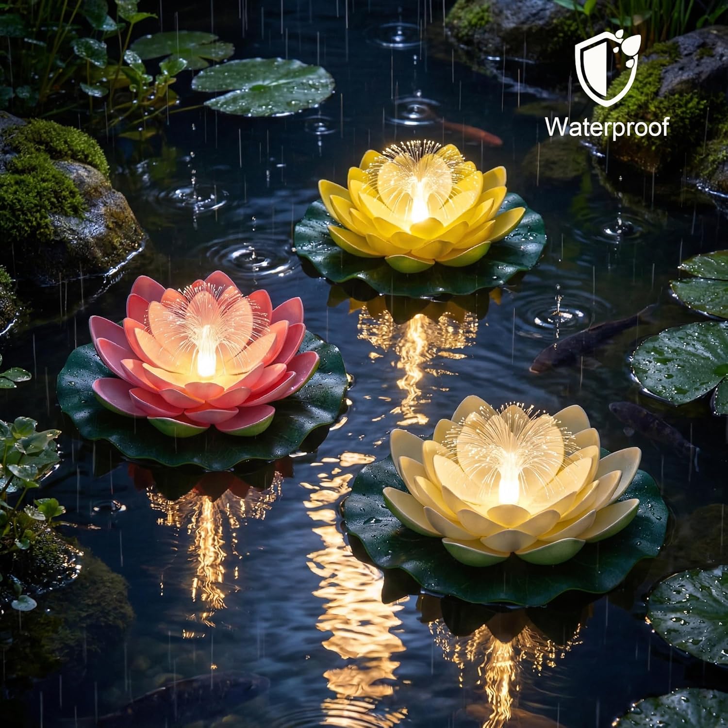 pearlstar Waterproof Floating Lotus Light - Solar Pond for Swimming Pool,Spa, Patio, Wedding Party, Christmas Decorations (3Pcs Lotus,Multicolor)