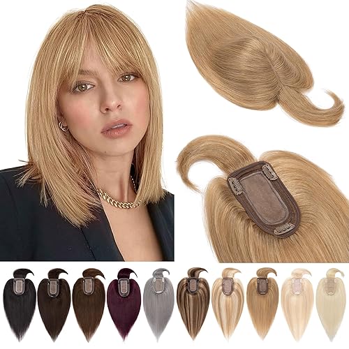 Miniatura 34 de Pelucas para mujeres de cabello humano real sin flequillo, base de seda de 7 * 13 cm, topper con clip, piezas de cabello para añadir volumen - 25