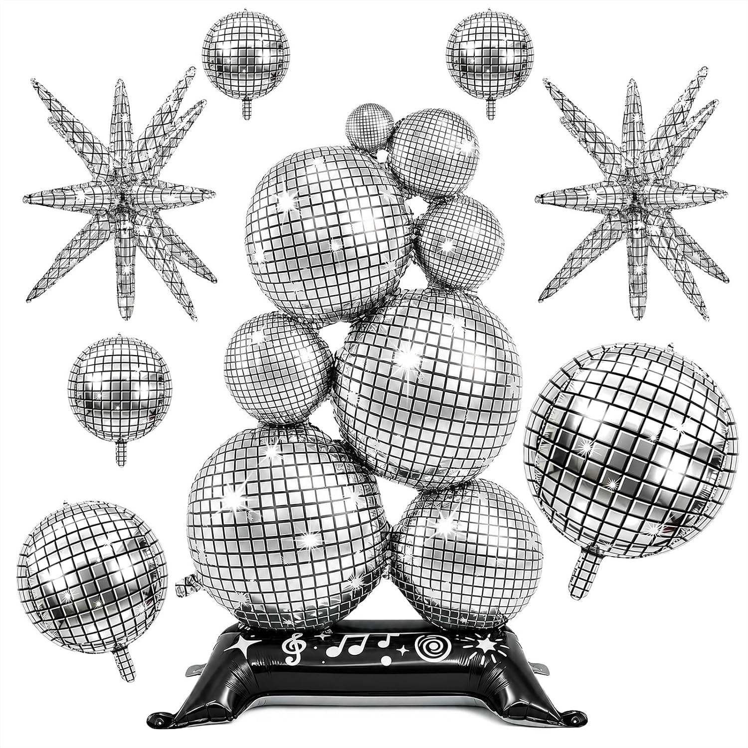 8Pcs Disco Ball Balloons Set, 70s 80s 90s Themed Disco Party Decorations
